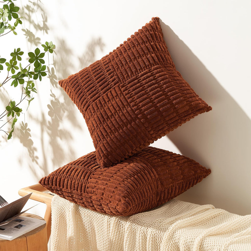 Topfinel Fall Pillow Covers Set of 2 Soft Corduroy Boho Strip Textured Terracotta Pillow Covers Modern Farmhouse Cute Autumn Home Decor Burnt Orange Living Room Sofa Couch Bed 30x30 cm