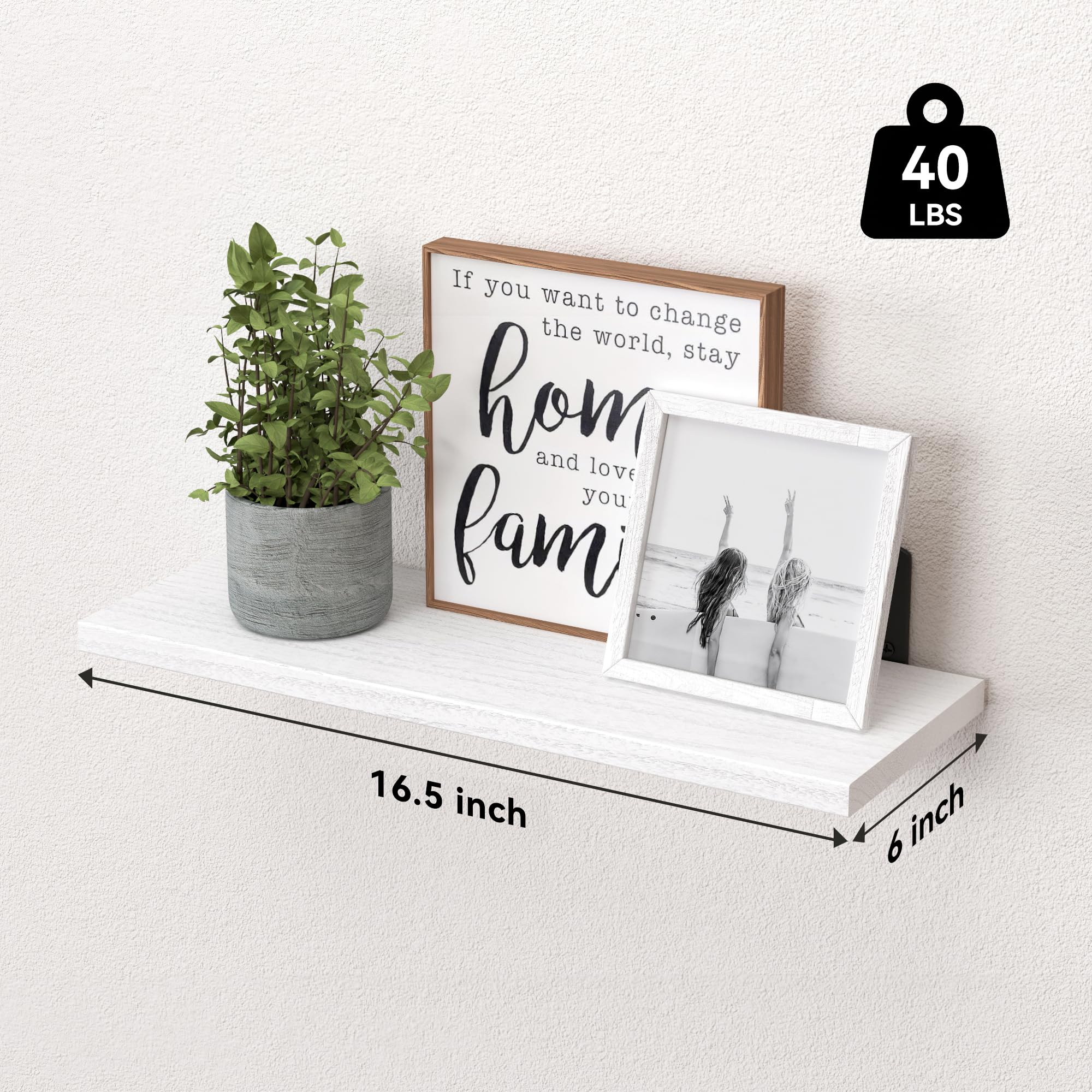 WOPITUES Wood Floating Shelves Set of 6, Shelves for Wall Decor, Farmhouse Shelf for Bedroom, Bathroom Storage Shelves, Book Shelves for Living Room - Rustic Brown