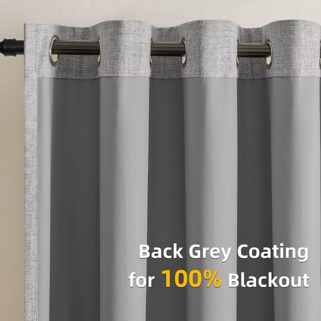 CUCRAF 100% Blackout Window Curtains 84 inches Long 2 Panels Set, Faux Linen Look Thermal Insulated Grommet Drapes, Room Darkening Curtain for Bedroom Living Room(W52 x L84 Inch, Light Khaki)