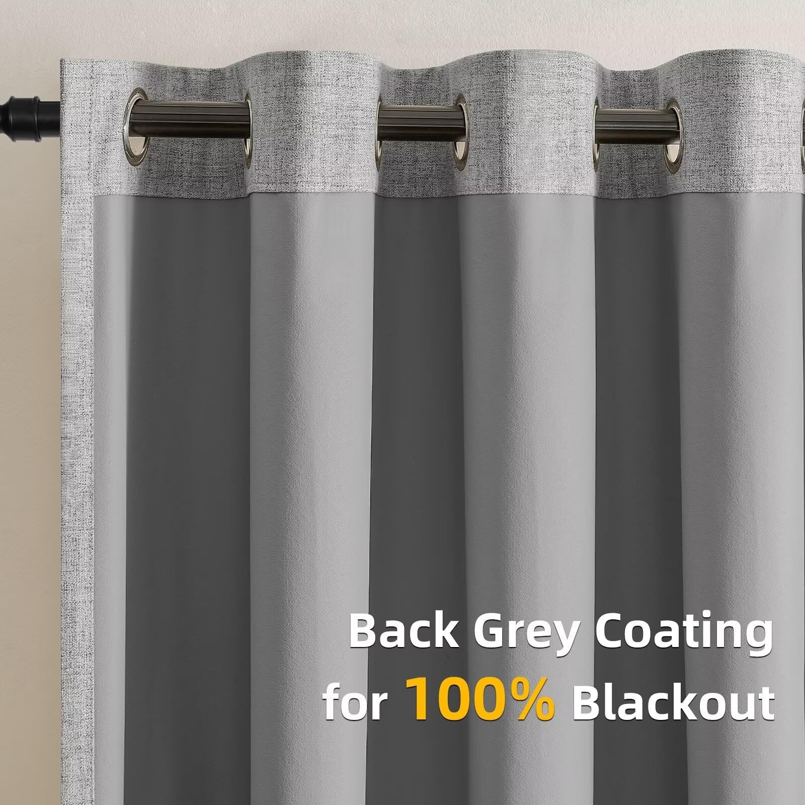 CUCRAF 100% Blackout Window Curtains 84 inches Long 2 Panels Set, Faux Linen Look Thermal Insulated Grommet Drapes, Room Darkening Curtain for Bedroom Living Room(W52 x L84 Inch, Light Khaki)