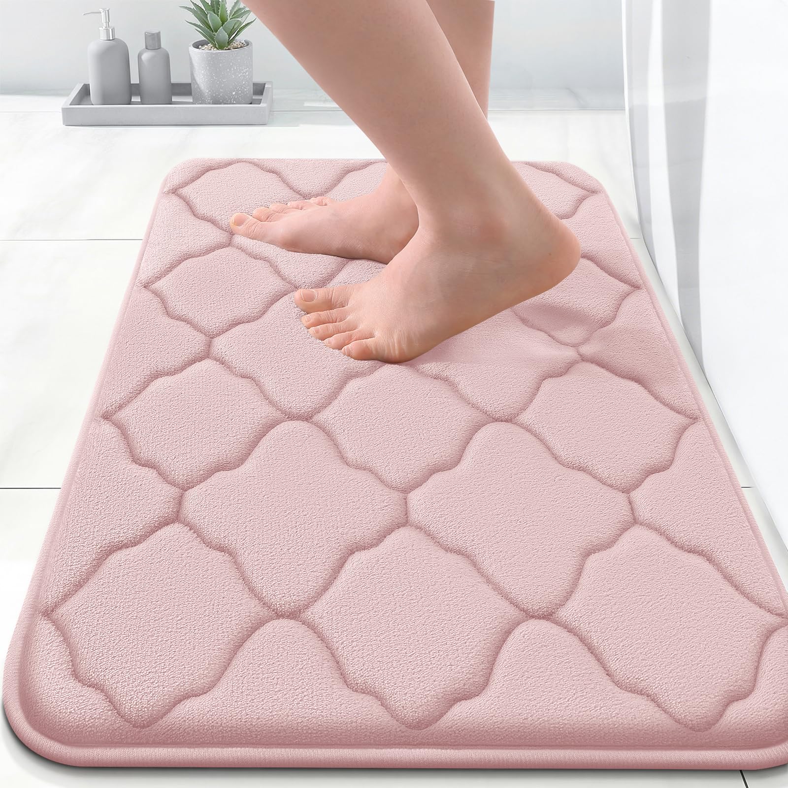 OLANLY Memory Foam Bath Mat Rug 24x16, Ultra Soft and Absorbent Bathroom Rugs, Non-Slip, Comfortable, Machine Washable Bath Carpet for Bathroom Floor, Tub, Shower and Home Decor Accessories, Black