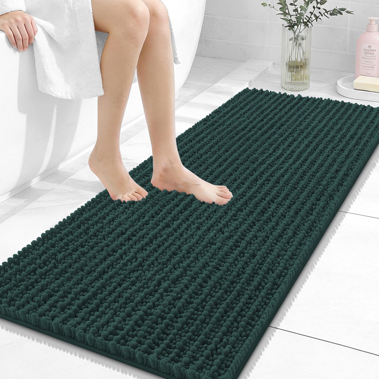 OLANLY Bathroom Rug Mat 30x20, Thick Soft and Absorbent Chenille Bath Mat, Non-Slip Rubber Backing, Machine Washable Quick Dry Bath Rugs for Tub Shower Floor, Home Decor Accessories, Grey
