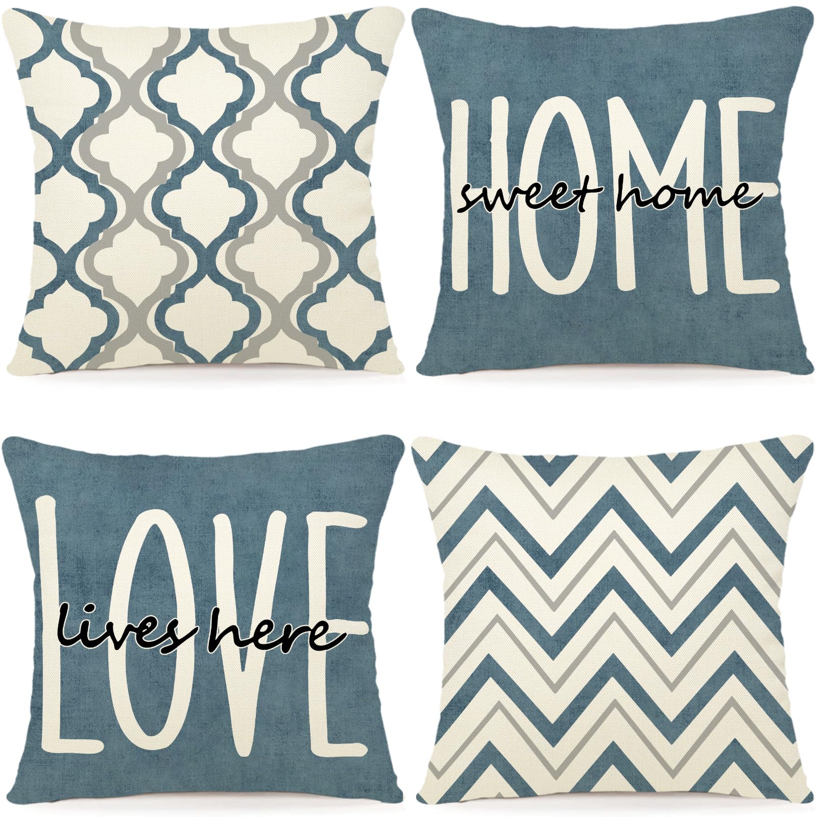 YCOLL Farmhouse Pillow Covers 18x18 Set of 4 Throw Pillow Covers Rustic Linen Decorative Pillows Square Cushion Covers for Couch Sofa Bedroom Home Decor