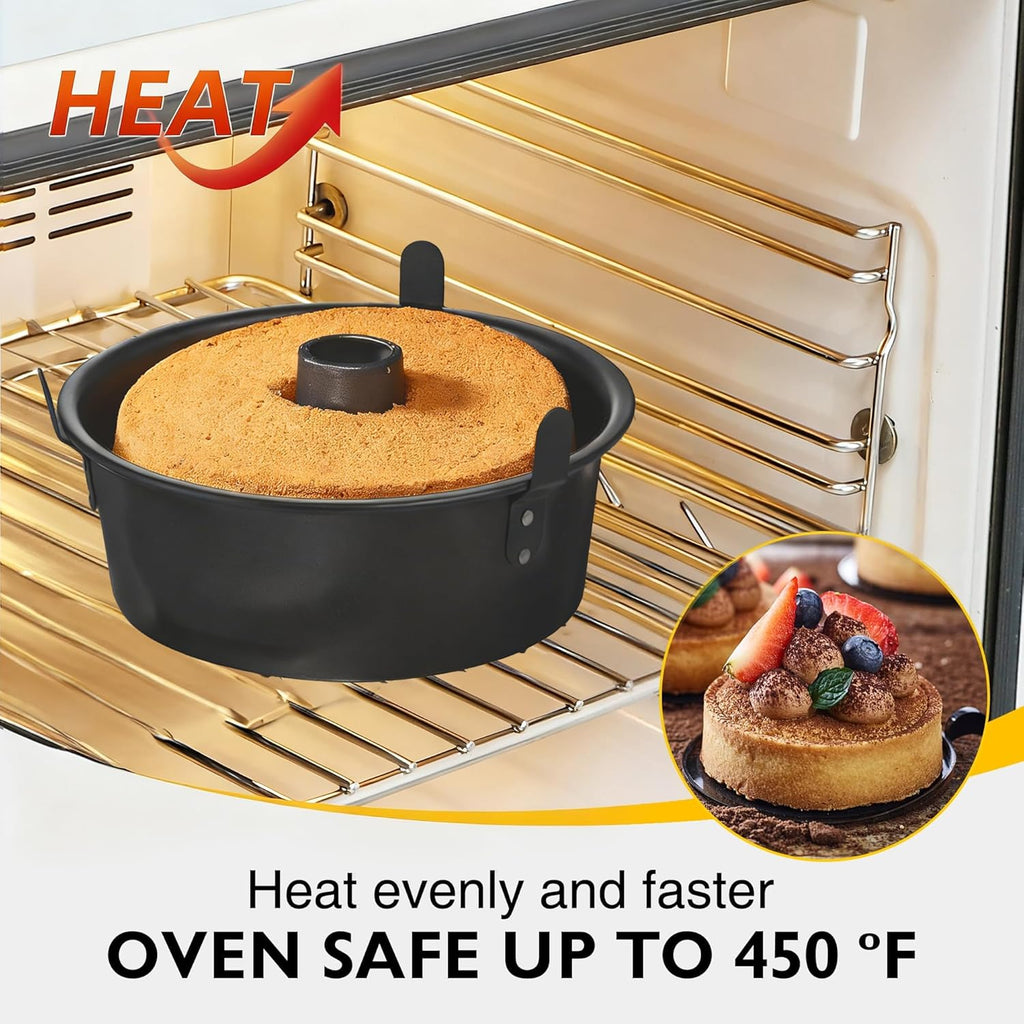 HONGBAKE Angel Food Cake Pan with Removable Bottom, 10 inch Carbon Steel Bundt Cake Pan for Baking, Non-stick Pound Tube Pans for Cakes, 16-Cup, Heavy Duty - Dark Grey