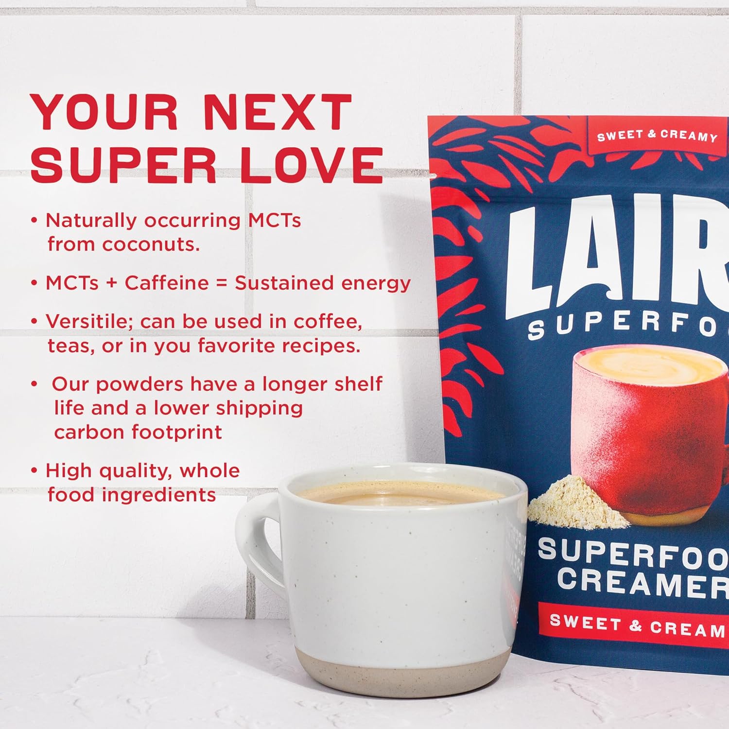 Laird Superfood Non-Dairy Coconut Powder Creamer - Sweet & Creamy + Adaptogens - Superfood Creamer with Functional Mushrooms - Non-GMO, Vegan, 8 oz. Bag, Pack of 1