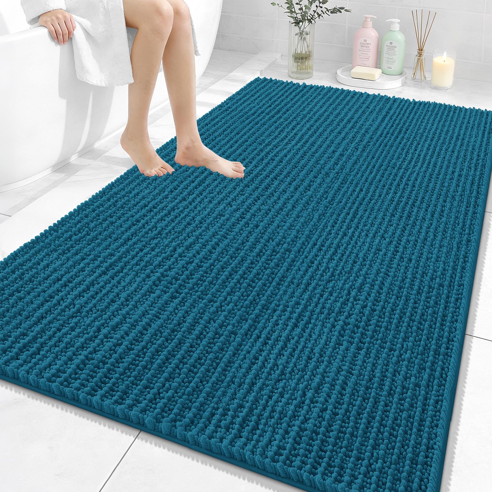OLANLY Bathroom Rug Mat 30x20, Thick Soft and Absorbent Chenille Bath Mat, Non-Slip Rubber Backing, Machine Washable Quick Dry Bath Rugs for Tub Shower Floor, Home Decor Accessories, Grey