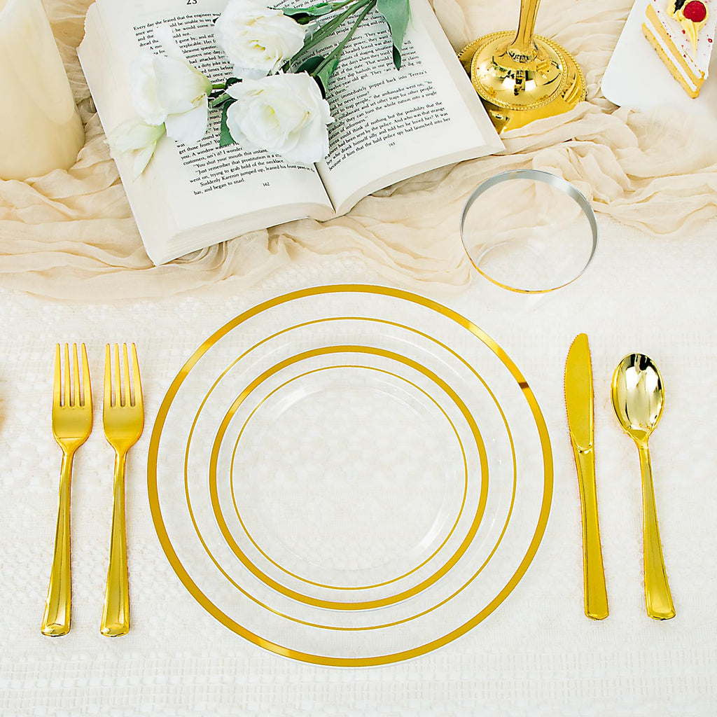 WELLIFE 600 PCS Silver Disposable Dinnerware Set for 100 Guests, Wedding Reception Plates & Silver Plastic Tableware, Dinner & Salad Plates, Cups, Forks, Knives & Spoons for Weddings & Elegant Events