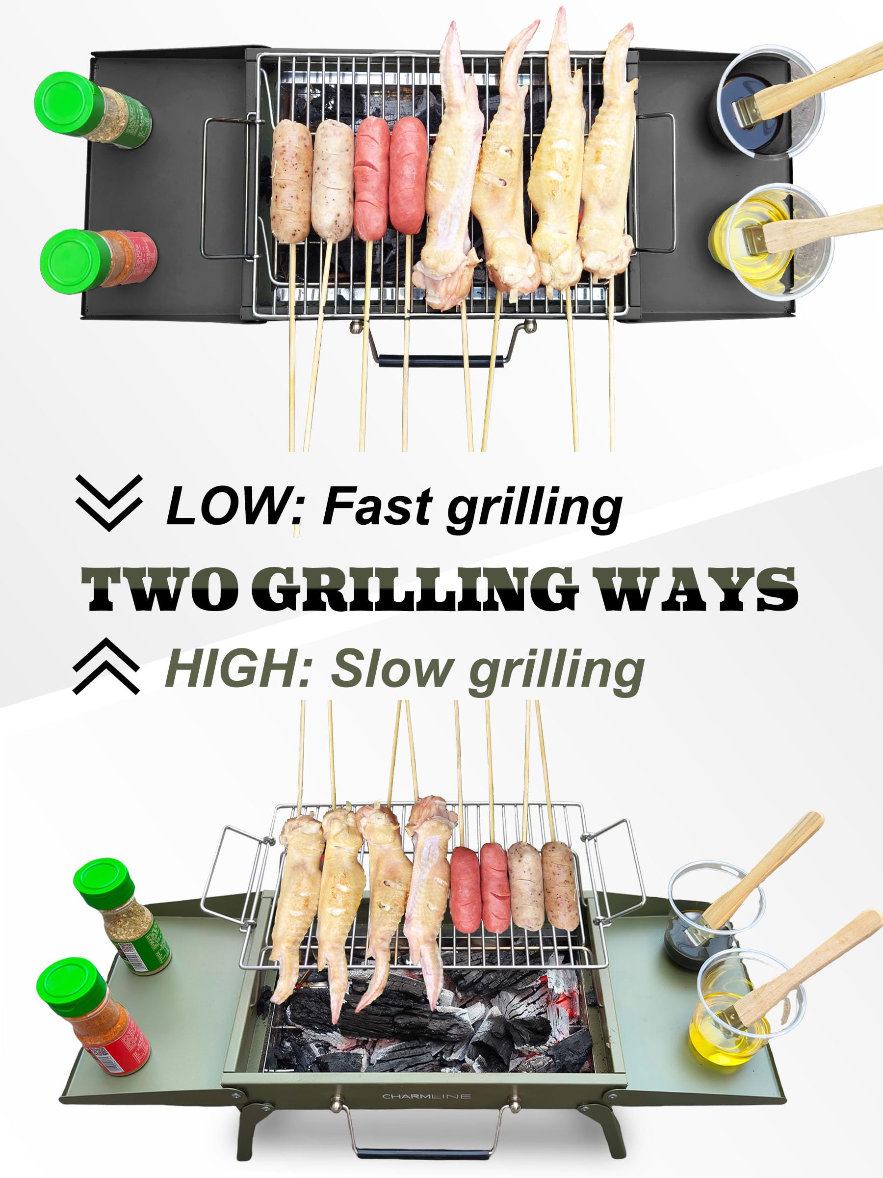Charmline 14 x 9 inches Portable Charcoal BBQ Grill, Foldable Compact Camping Barbecue for 1–3 People, Ideal for Garden, Beach, Picnic & Tabletop Use, Green