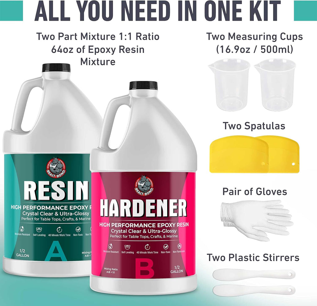 Epoxy Resin - Ultra-Gloss 1 Gallon Kit, Crystal Clear, Self-Leveling, UV & Impact Resistant Resin Kit for Art, Jewelry, Tables & Countertops, Easy 1:1 Mix, DIY Crafts