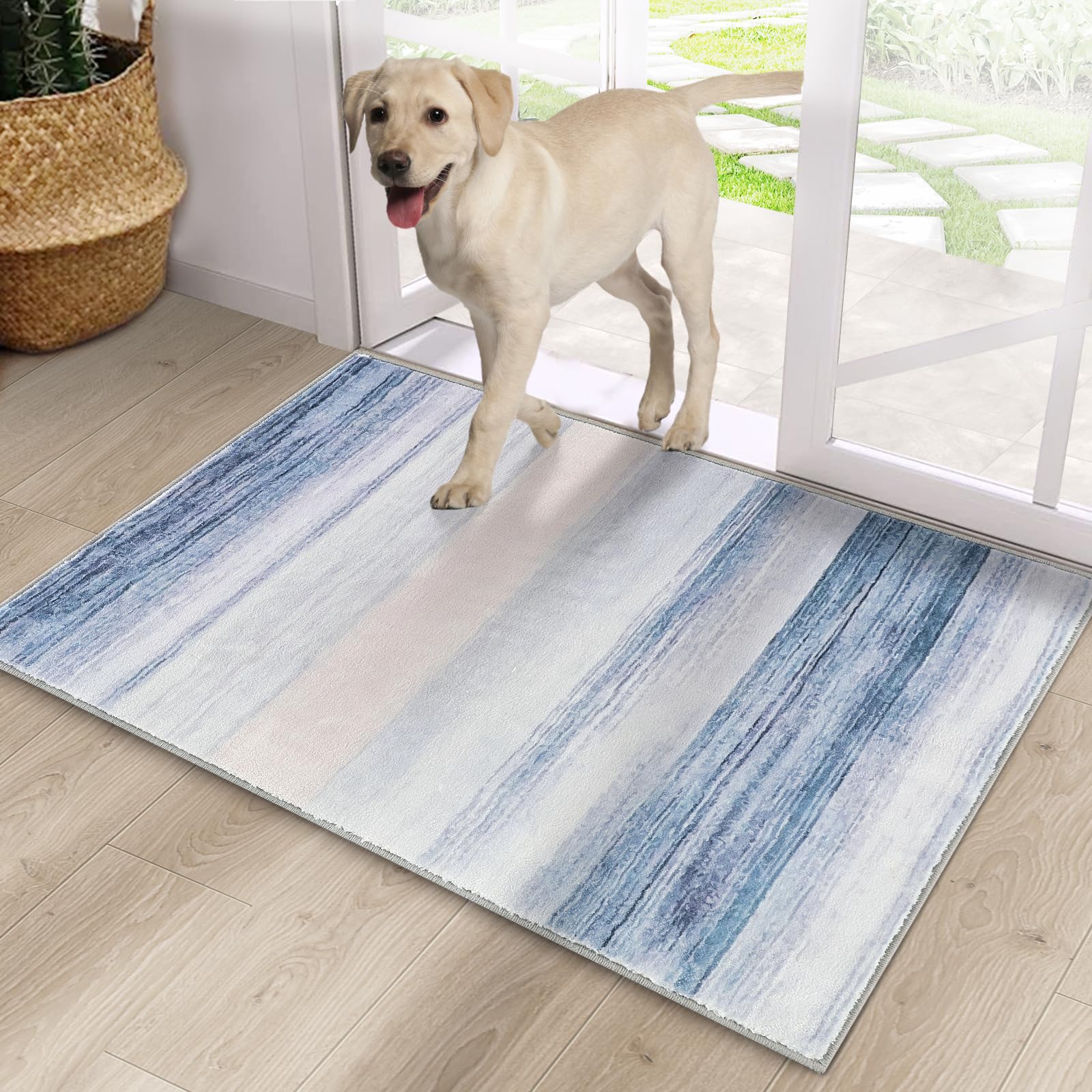 CRISTGEE Door Mat, Front Indoor Door Mat Faux Wool Non-Slip Entryway Rug Absorbent Abstract Throw Rug for Indoor Entrance Hallway Laundry Room, High Traffic Areas, 20X32 Inches, Gray Washable