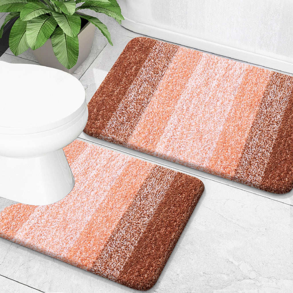 OLANLY Bathroom Rug Set 2 Piece, Soft Absorbent Microfiber Bath Mats and U-Shaped Contour Toilet Rug, Non-Slip, Machine Wash Dry, Plush Shaggy Bath Mats for Bathroom (24"x16"+24"x20", Grey)