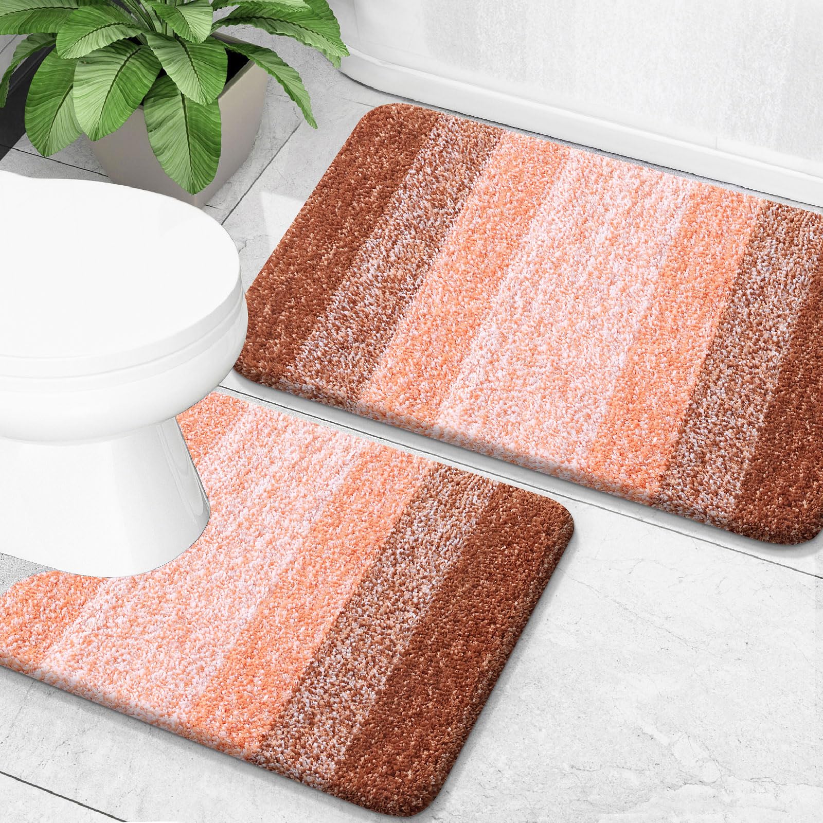 OLANLY Bathroom Rug Set 2 Piece, Soft Absorbent Microfiber Bath Mats and U-Shaped Contour Toilet Rug, Non-Slip, Machine Wash Dry, Plush Shaggy Bath Mats for Bathroom (24"x16"+24"x20", Grey)