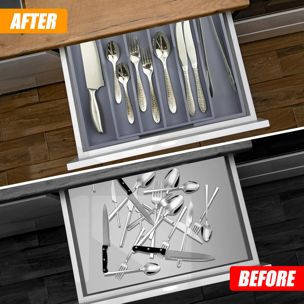 Bellsal Silverware Organizer Kitchen Drawer Organizer Expandable Bamboo Utensil Holder Cutlery Tray for Kitchen Utensil and Flatware Bedroom Office