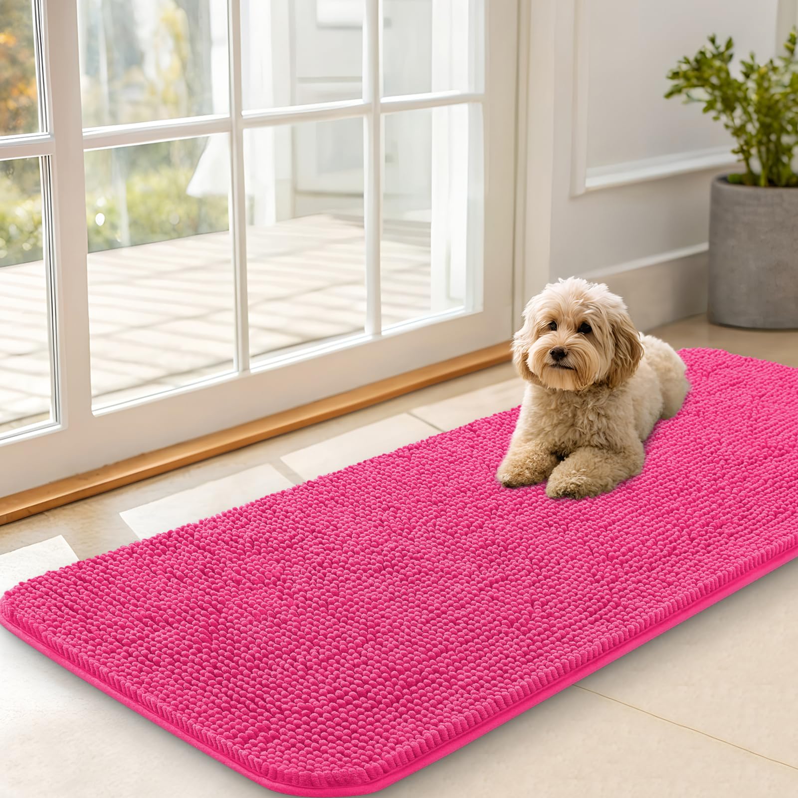 OLANLY Dog Door Mat for Muddy Paws 30x20, Absorbs Moisture and Dirt, Absorbent Non-Slip Washable Doormat, Quick Dry Chenille Mud Mat for Dogs, Entry Indoor Entryway Carpet for Inside Floor, Grey