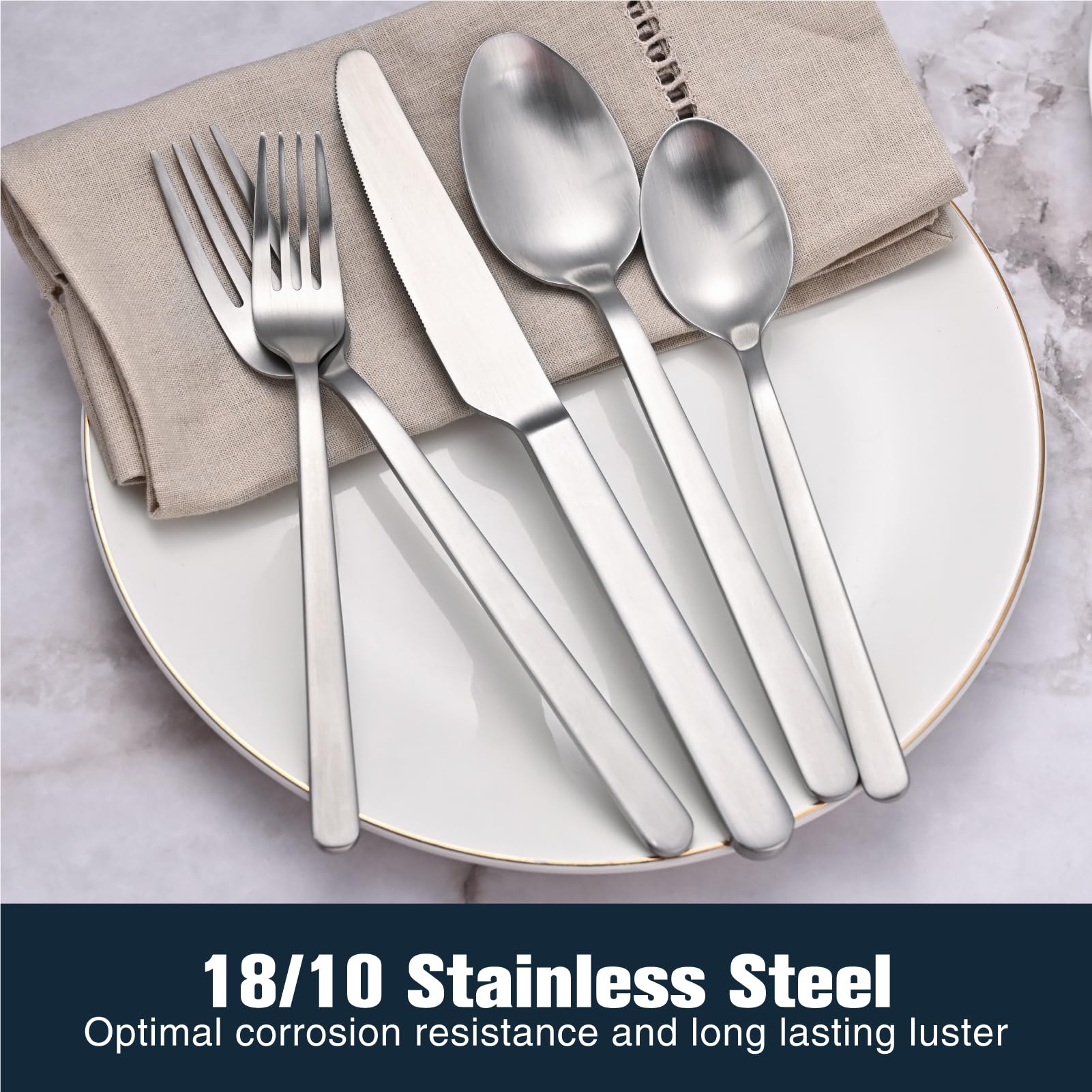 KINGSTONE Forged 30-Piece Silverware Set, Matte Flatware Set for 6, 18/10 Stainless Steel Silverware Utensils Set Dishwasher Safe (Matte Silver)