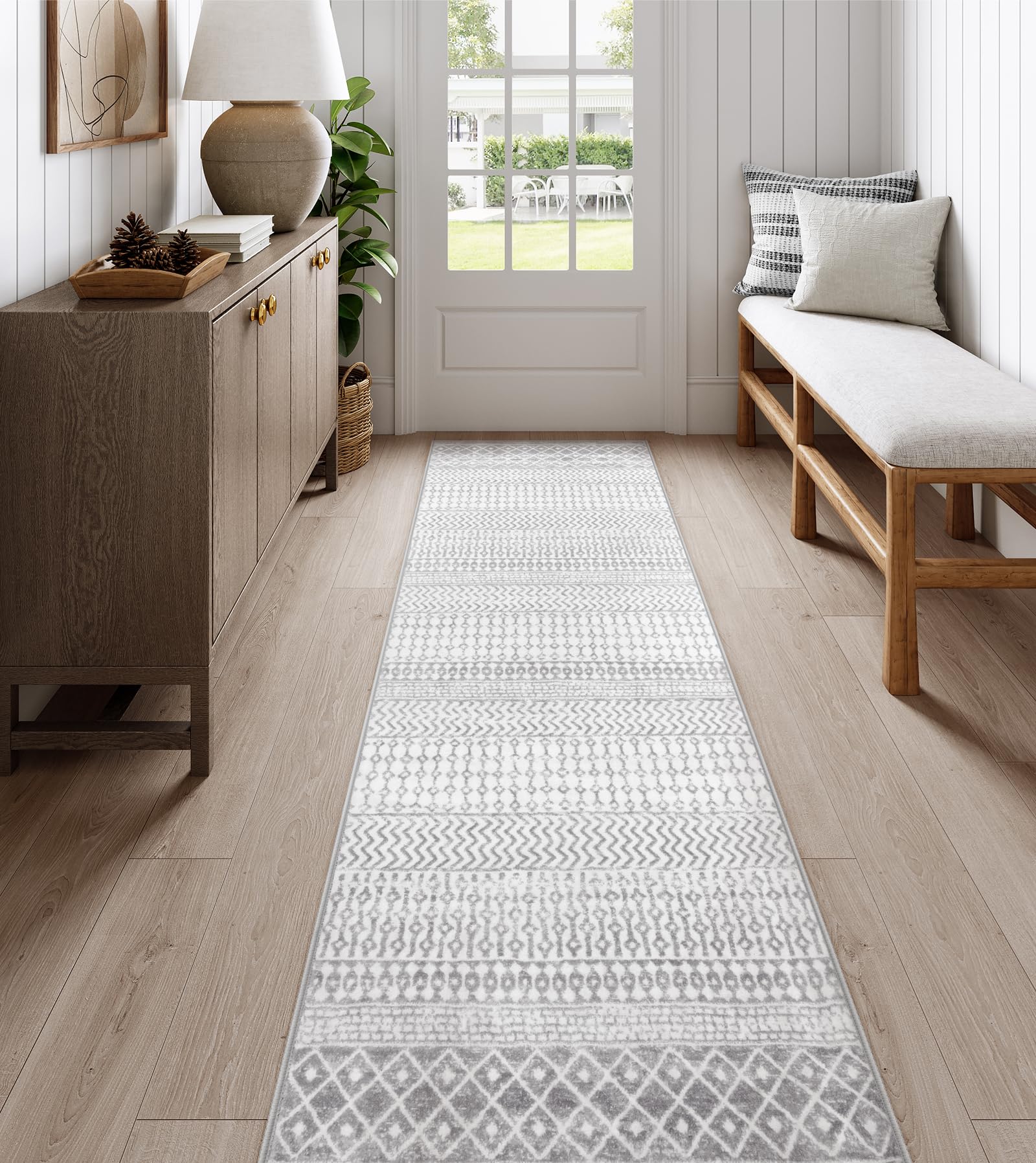 Moroccan Washable Rugs, 2x3 Light Grey Rug Non-Slip Small Distressed Entryway Rugs, Soft Low-Pile Bedroom Rug Indoor Doormat Carpet for Entryway Kitchen Bathroom
