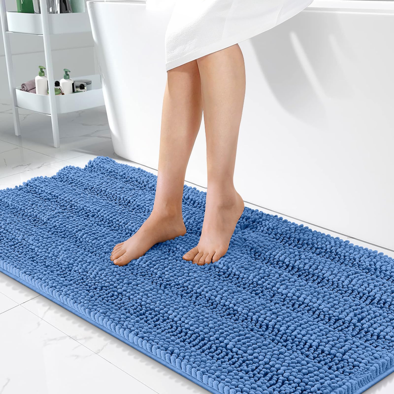 OLANLY Thick Bathroom Rugs 30x20, Extra Soft Absorbent Chenille Striped Bath Rugs, Rubber Backing, Machine Wash Dry, Bath Mats for Bathroom Floor, Tub and Shower, Home Decor Accessories, Grey