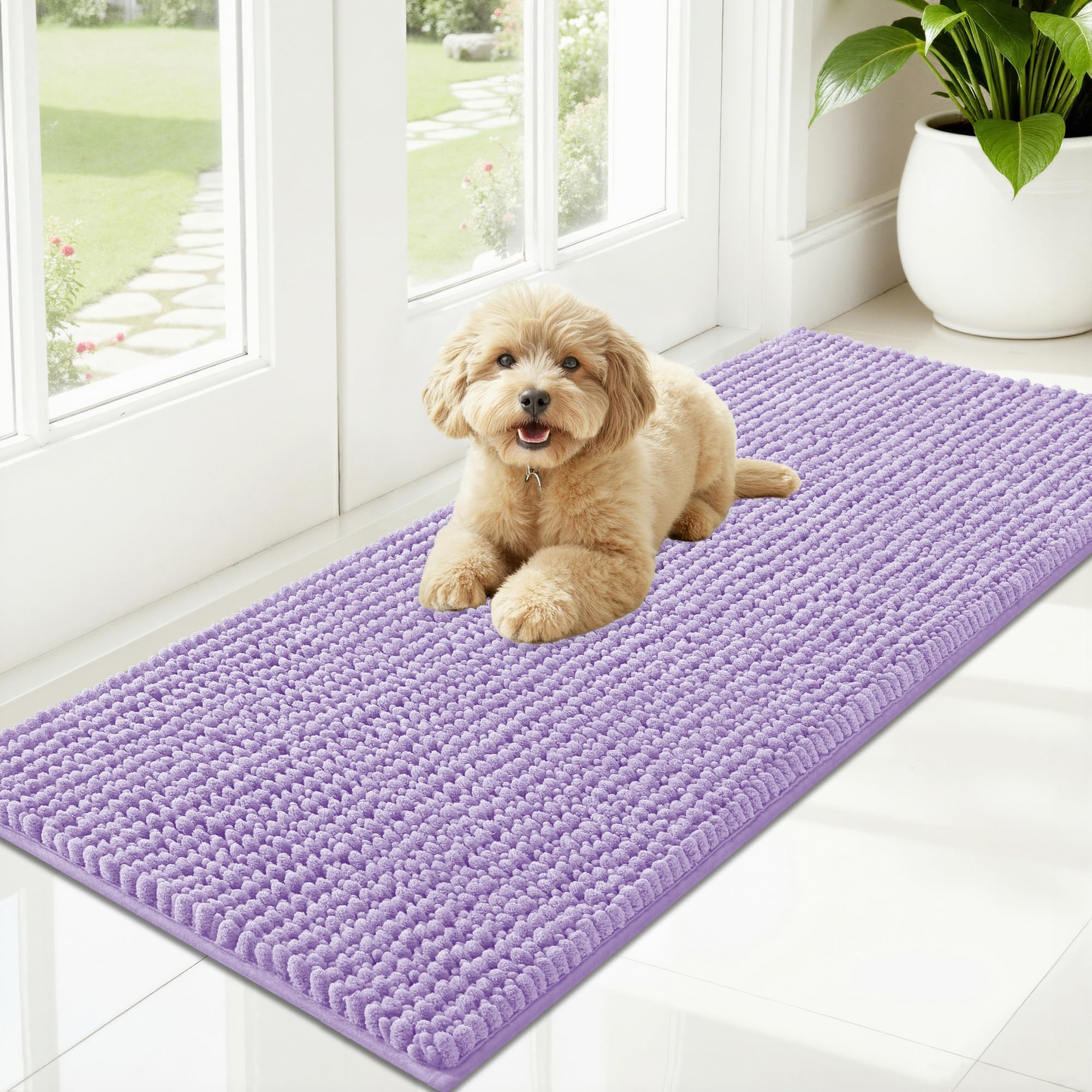 OLANLY Dog Door Mat for Muddy Paws 30x20, Ultra Absorbent Chenille Mud Doormat, Non-Slip Washable and Dirt Trapping Doormat for Indoor Entryway, Quick-Dry Indoor Pet Bed Mats for Dogs, Grey