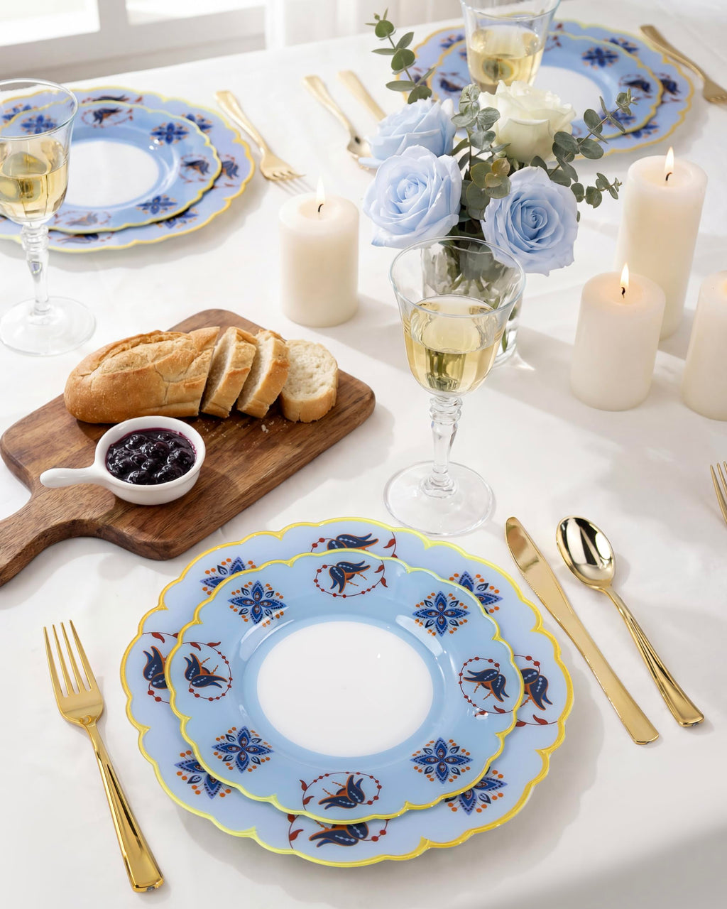 Morejoy 60Pcs Brown Plastic Plates,Brown Disposable Plates With Gold Rim, Gold Party Dinnerware Set Include 30 Dessert plates,30 Dinner plates for Party & Wedding