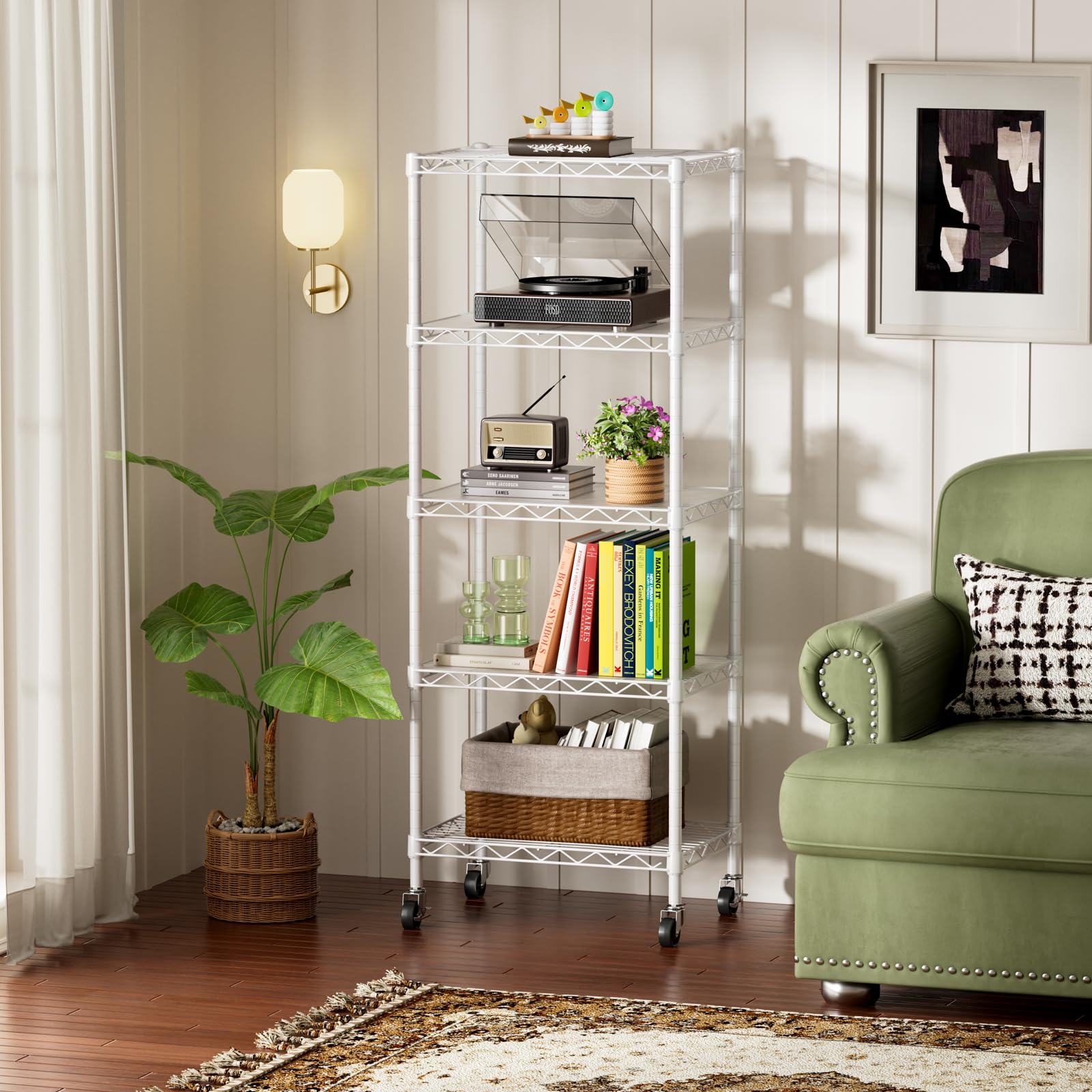 SINGAYE 3 Small Shelves Storage Shelf Wire Shelving Unit Metal Shelf Adjustable Organizers Storage Shelving with Wheels for Bathroom Laundry Room Kitchen Pantry11.5”D x 17.5”W x 30.5”H White