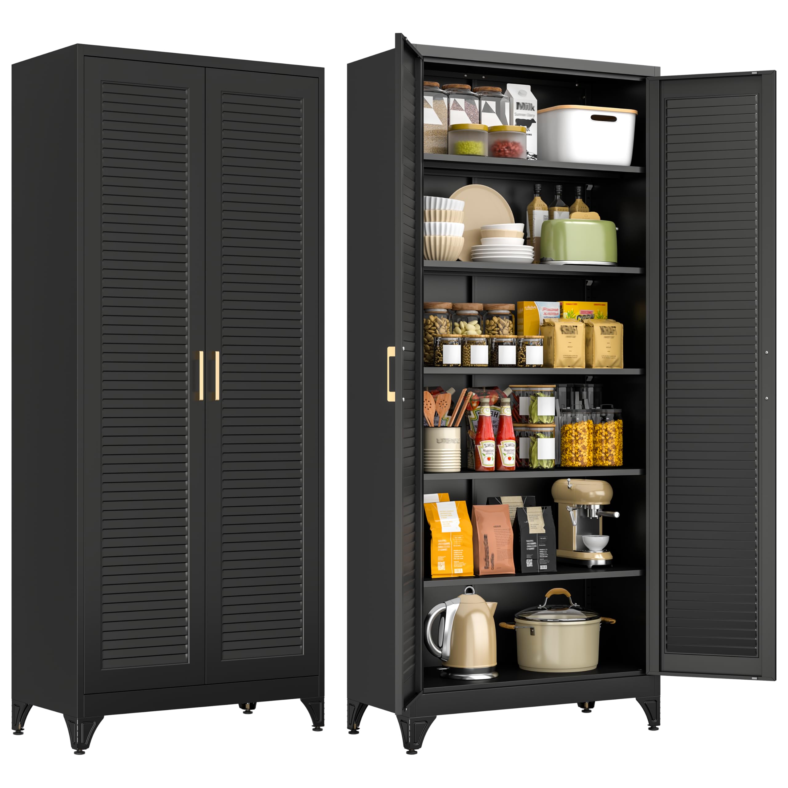 75" Tall Metal Kitchen Storage Cabinet,White Kitchen Pantry Storage Cabinet with Doors and 4 Adjustable Shelves,Utility Cabinet for Living Room,Garage,Dining Room and Office,Assemble Required