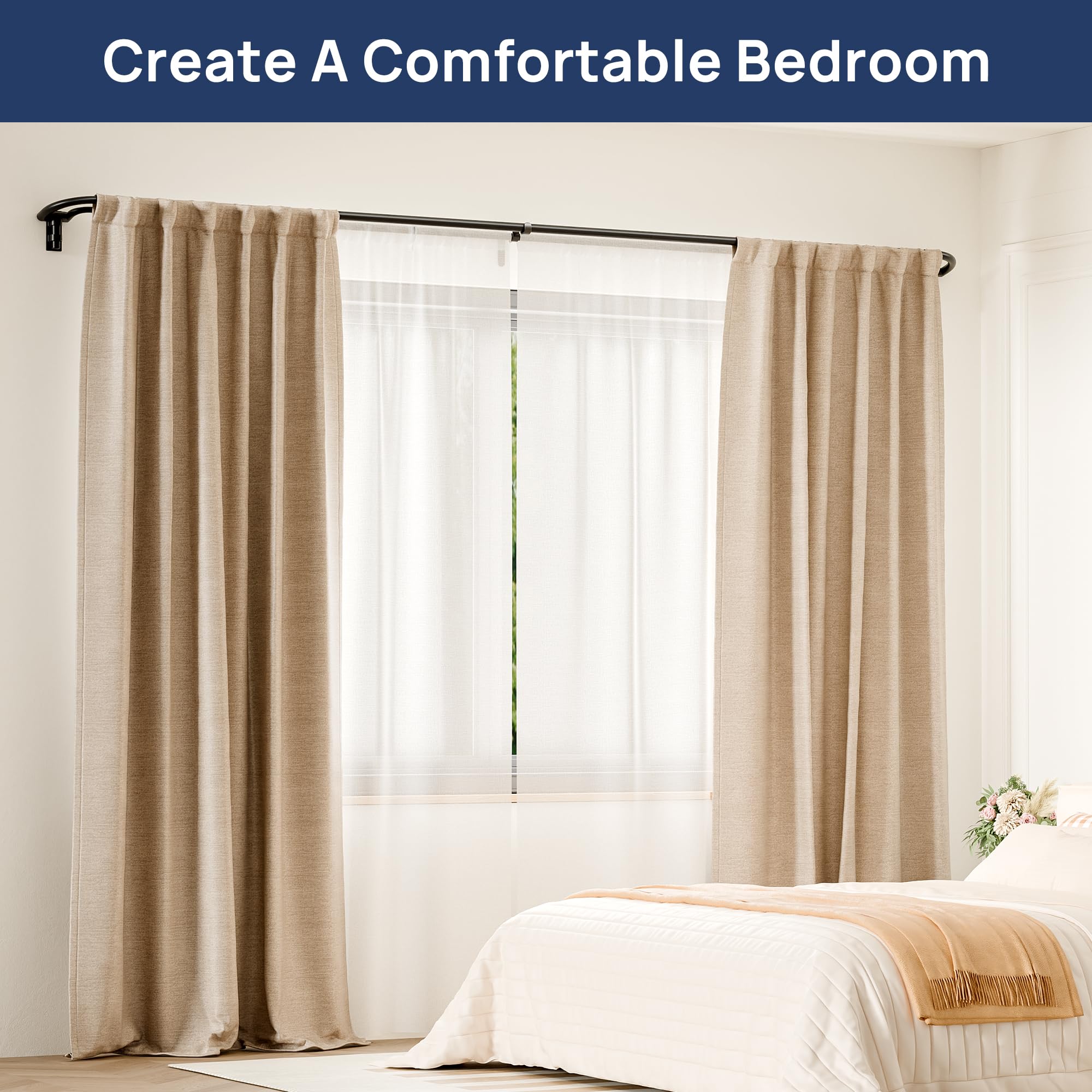 ENJOYBASICS Double Curtain Rod，Blackout Wrap-Around Curtain Rods for Windows 72 to 144 Inch，Adjustable from 32 to 144 Inch for Room Darkening Curtains, Matte Black