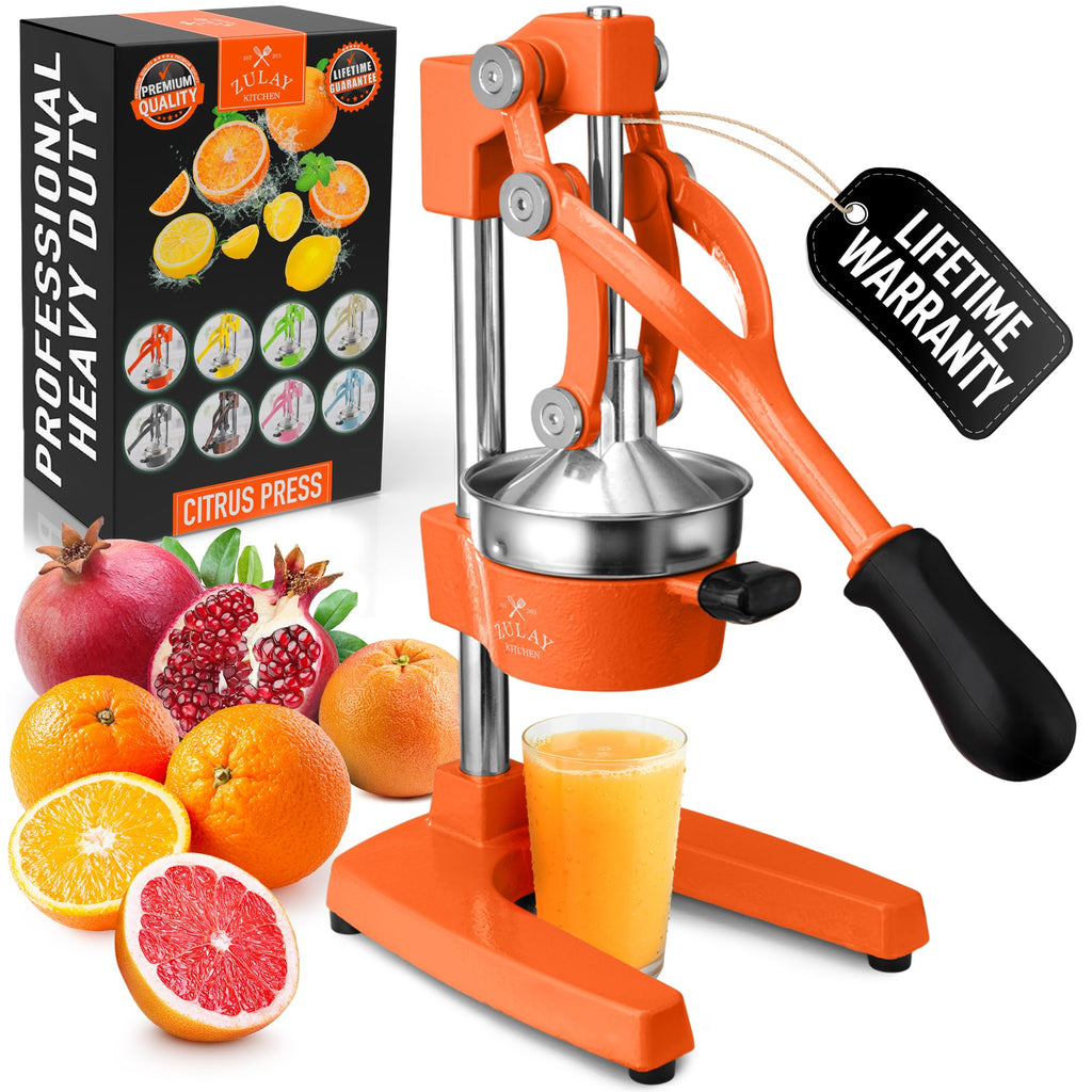 Zulay Kitchen Cast Iron Juicer - Easy-to-Clean Heavy-Duty Manual Juicer, Professional Citrus Juicer - Stainless Steel Lemon Squeezer - Manual Citrus Press & Orange Squeezer - Orange Juicer (Black)