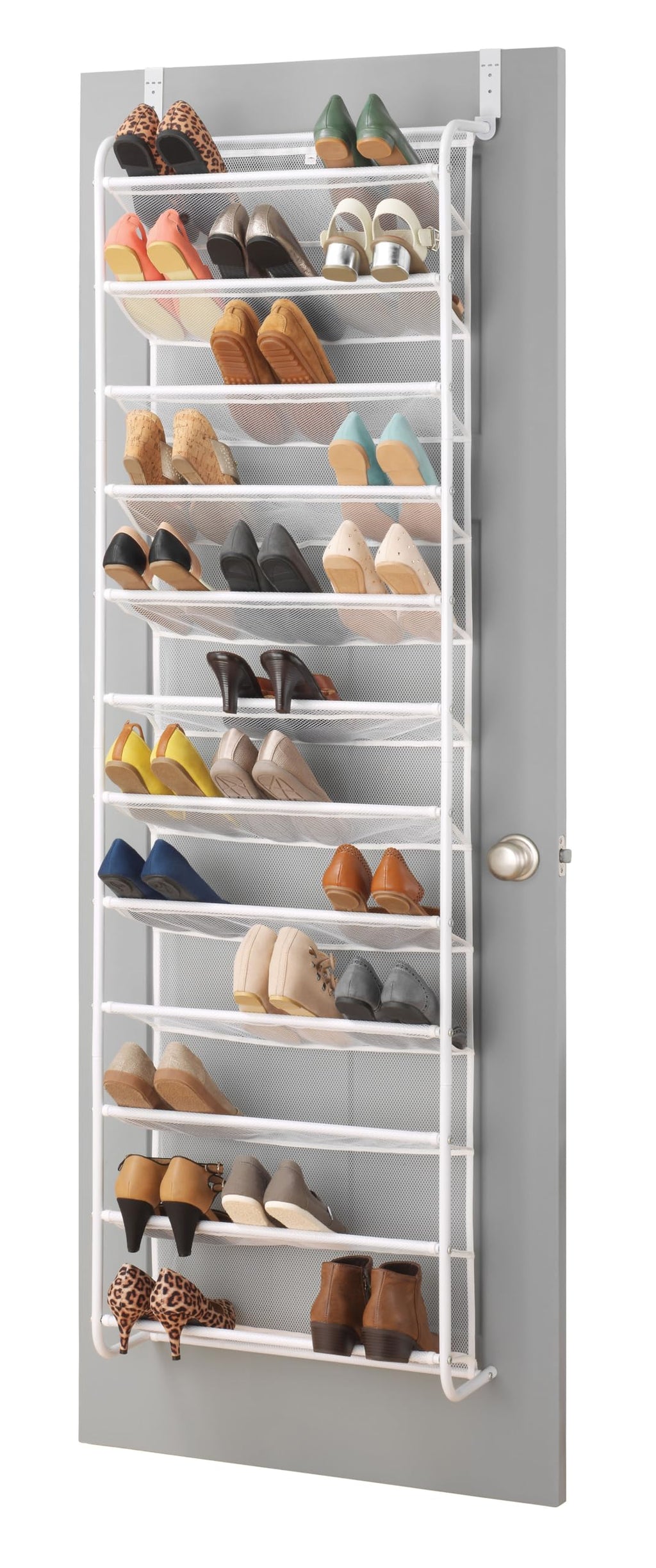 Whitmor 36 Pair Over the Door Shoe Organizer, 12 Tier Hanging Shoe Organizer, Heavy Duty Metal & Mesh Shoe Holder, Hanging Shoe Rack for Closet Organizer & Storage, 74"L x 21.7"W x 7.5"H, White