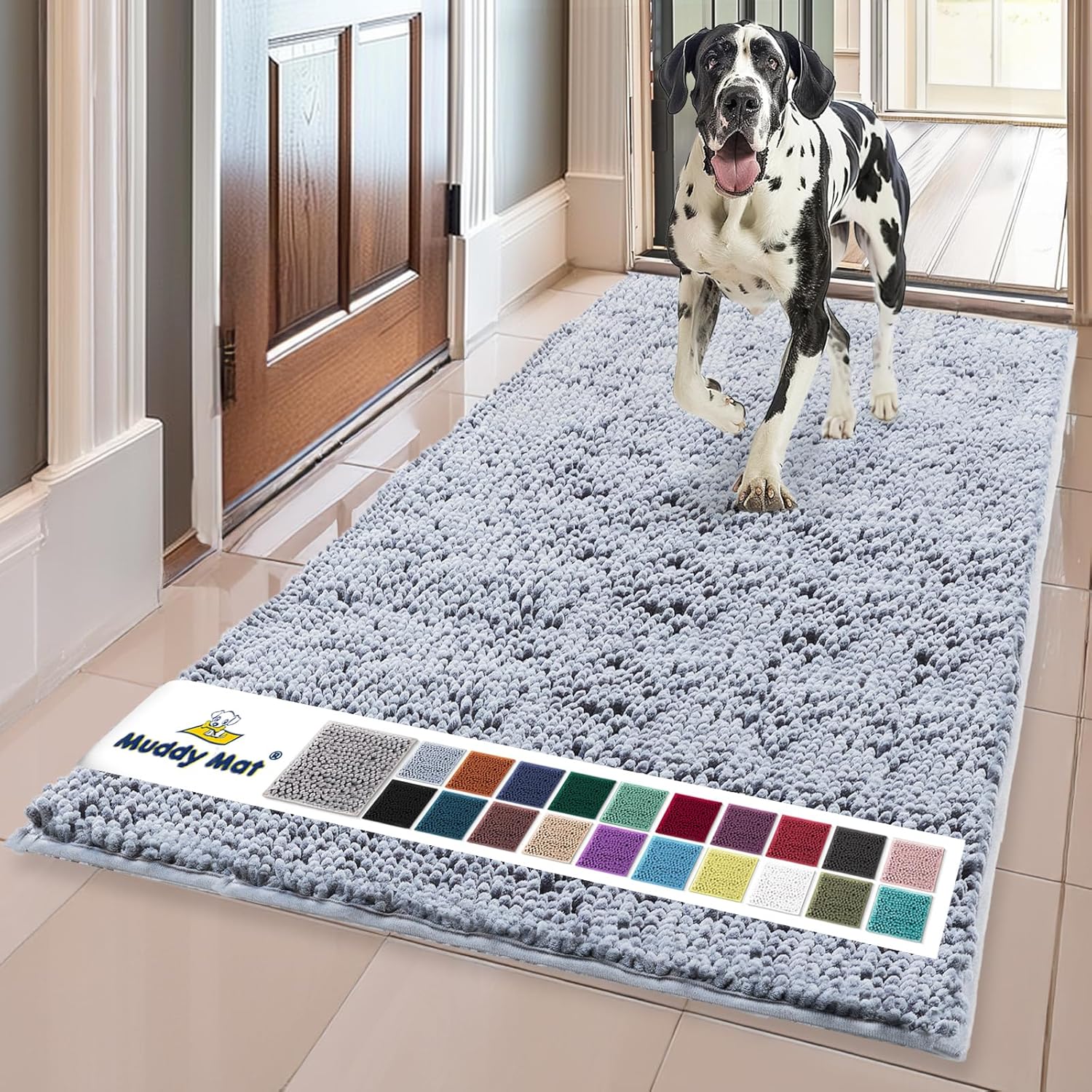 Muddy Mat® | Super Absorbent Door Mat Indoor, Microfiber Quick Dry Chenille Entryway Rug, Non-Slip Front Door Mat, Indoor Mats for Entryway, Machine Washable Pet Rug, Grey 30"x19"