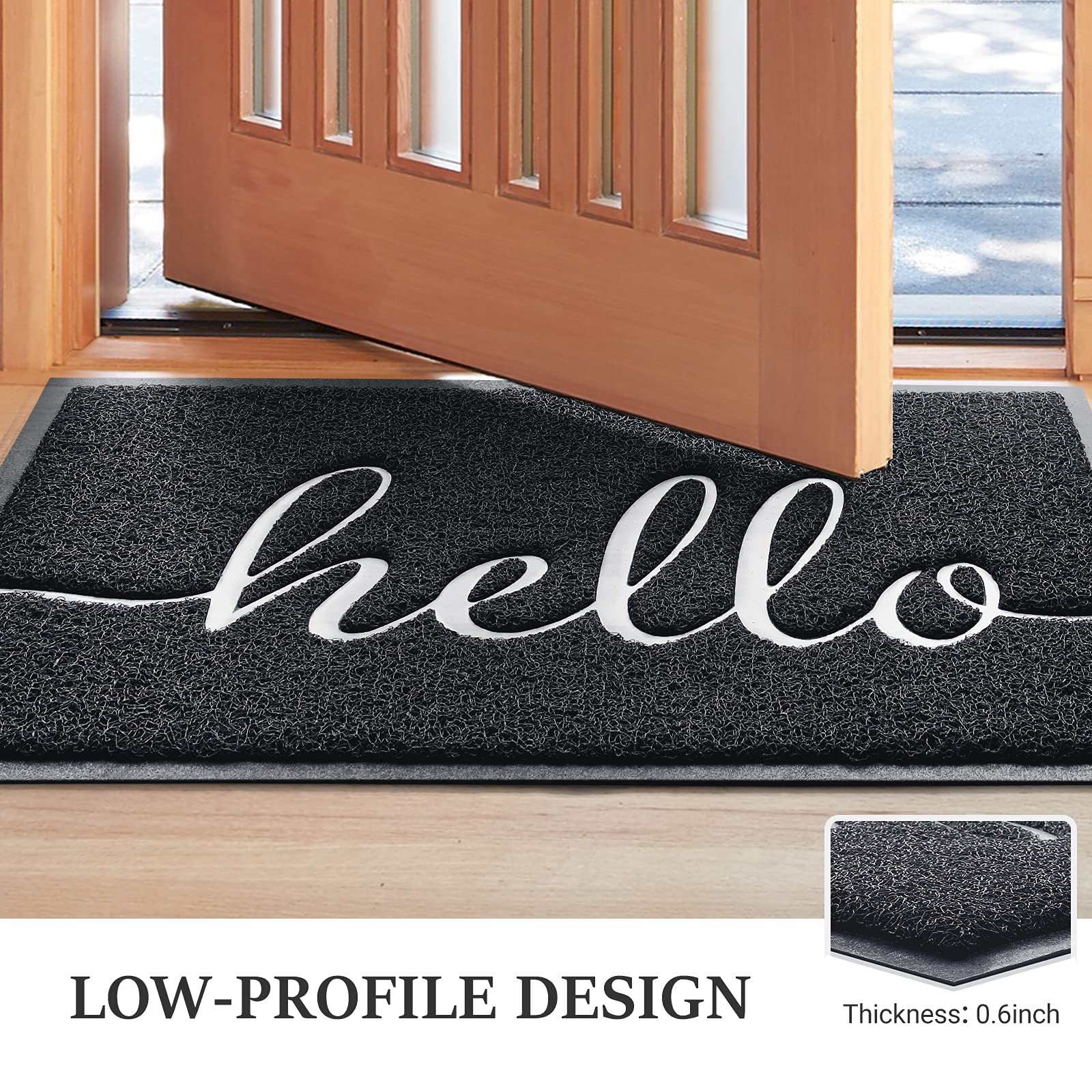 Door Mat (30"x17.5",Black), Welcome Mat Low Profile Front Doormat Floor Mat Non Slip Rugs for Entryway, Patio, High Traffic Areas