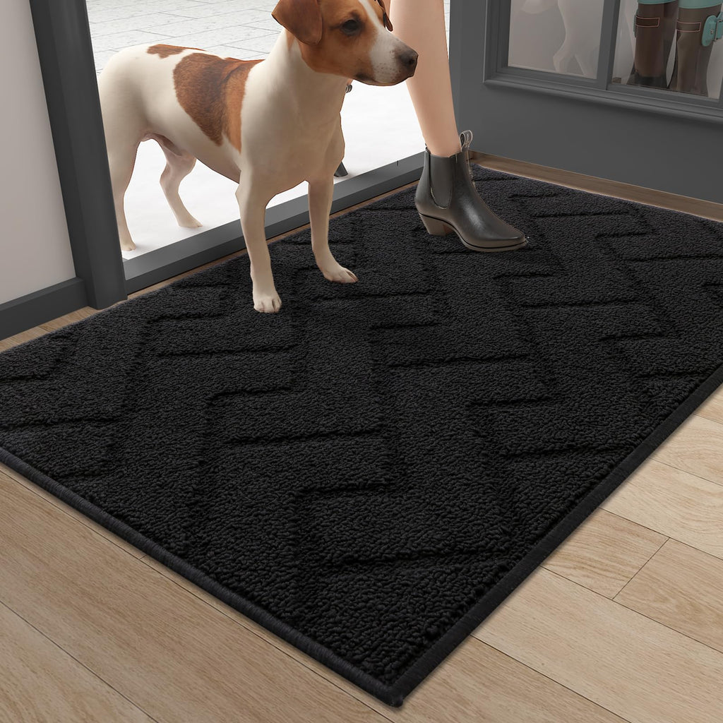 OLANLY Indoor Door Mat, 32x20, Dirt Resistant and Absorbent, Sturdy Non-Slip Rubber Backing, Easy to Clean, Washable Low-Profile Doormat for Entryway, Grey