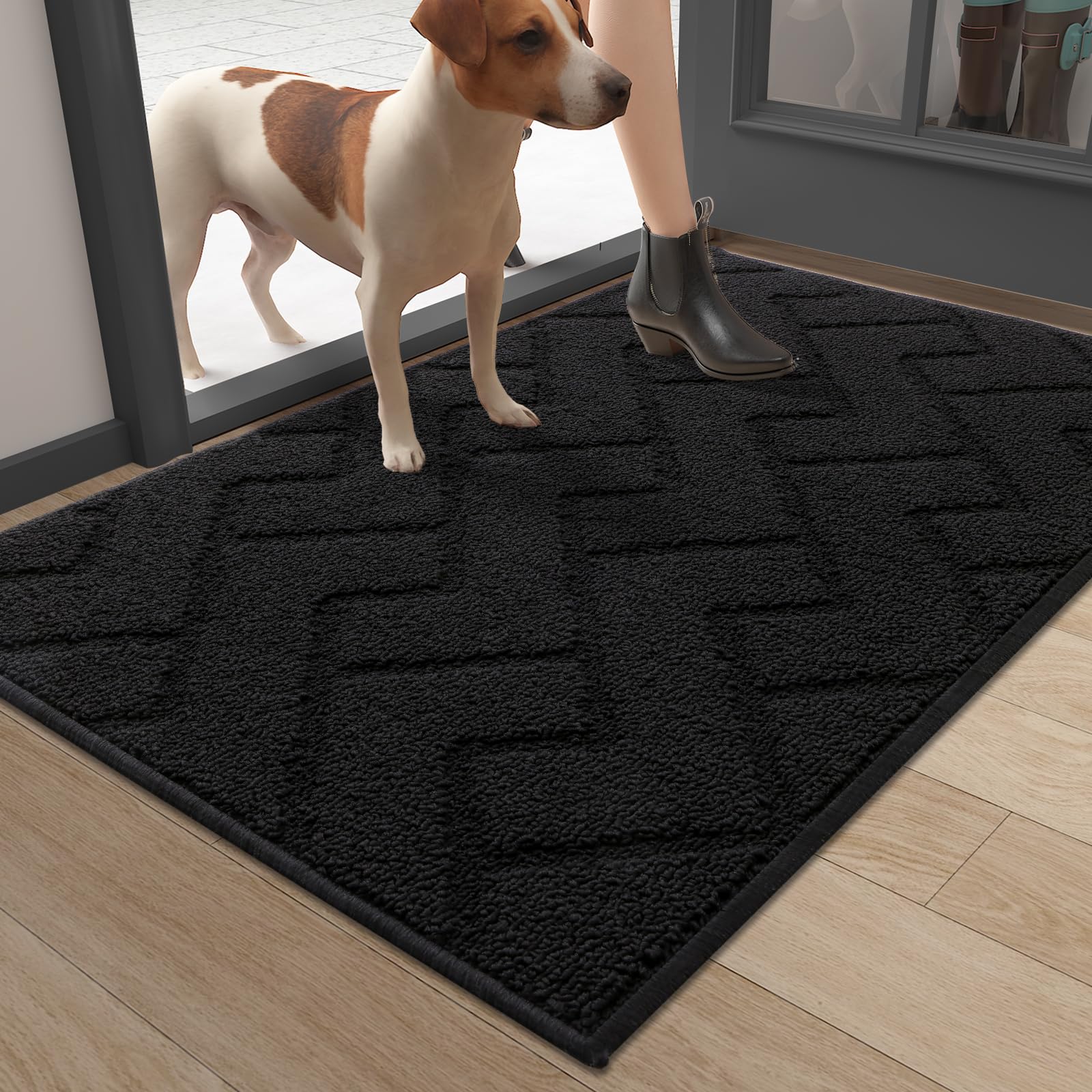 OLANLY Indoor Door Mat, 32x20, Dirt Resistant and Absorbent, Sturdy Non-Slip Rubber Backing, Easy to Clean, Washable Low-Profile Doormat for Entryway, Grey