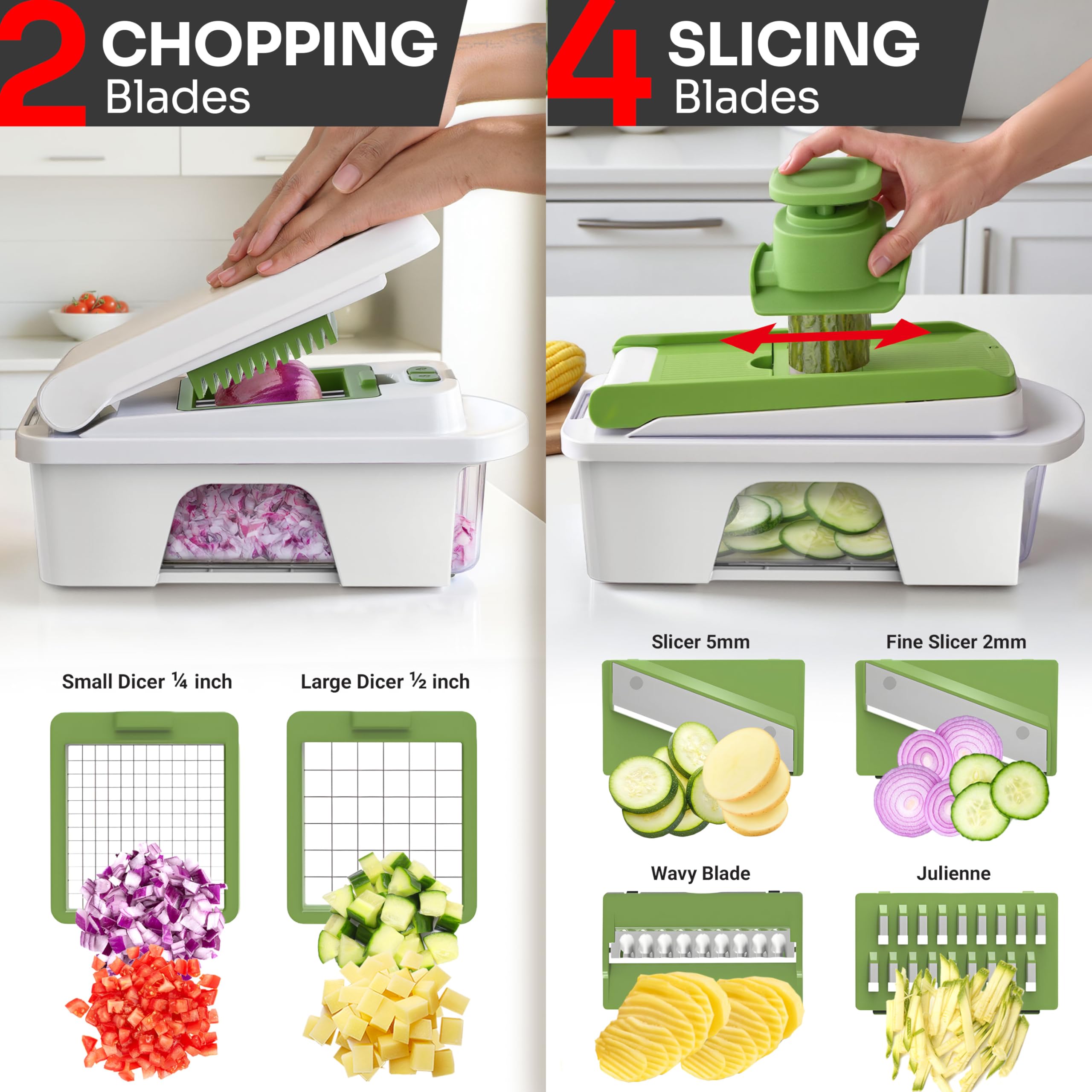 Mueller The Real Original Pro Chopper since 2013 Vegetable Chopper Mandoline Slicer, 8 Blade Food Veggie Chopper Onion Vegetable Cutter with Container, Kitchen Gadgets & Essentials, (10 in 1)