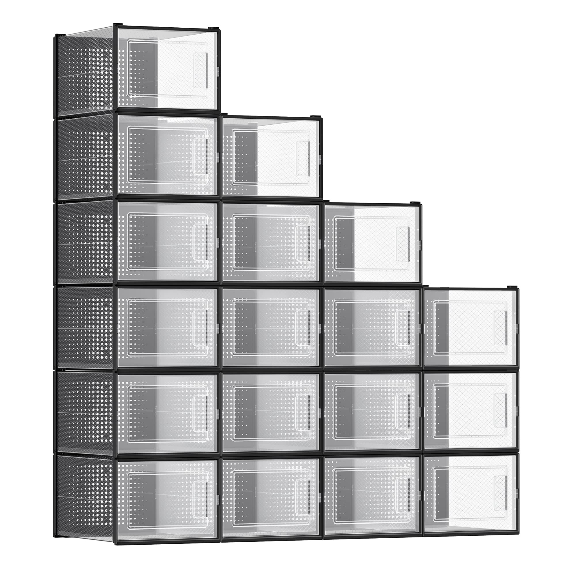 SONGMICS Shoe Boxes, Pack of 12 Shoe Storage Organizers, Stackable Clear Plastic Boxes for Closet, Sneakers, 13.1 x 9.1 x 5.6 Inches, Transparent and White ULSP12SWT