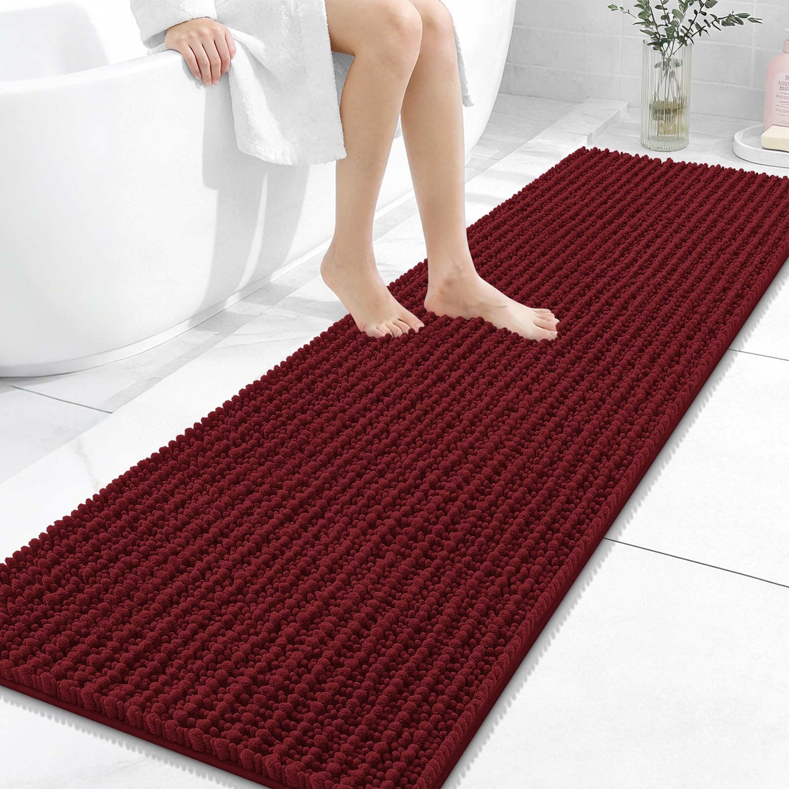 OLANLY Bathroom Rug Mat 30x20, Thick Soft and Absorbent Chenille Bath Mat, Non-Slip Rubber Backing, Machine Washable Quick Dry Bath Rugs for Tub Shower Floor, Home Decor Accessories, Grey