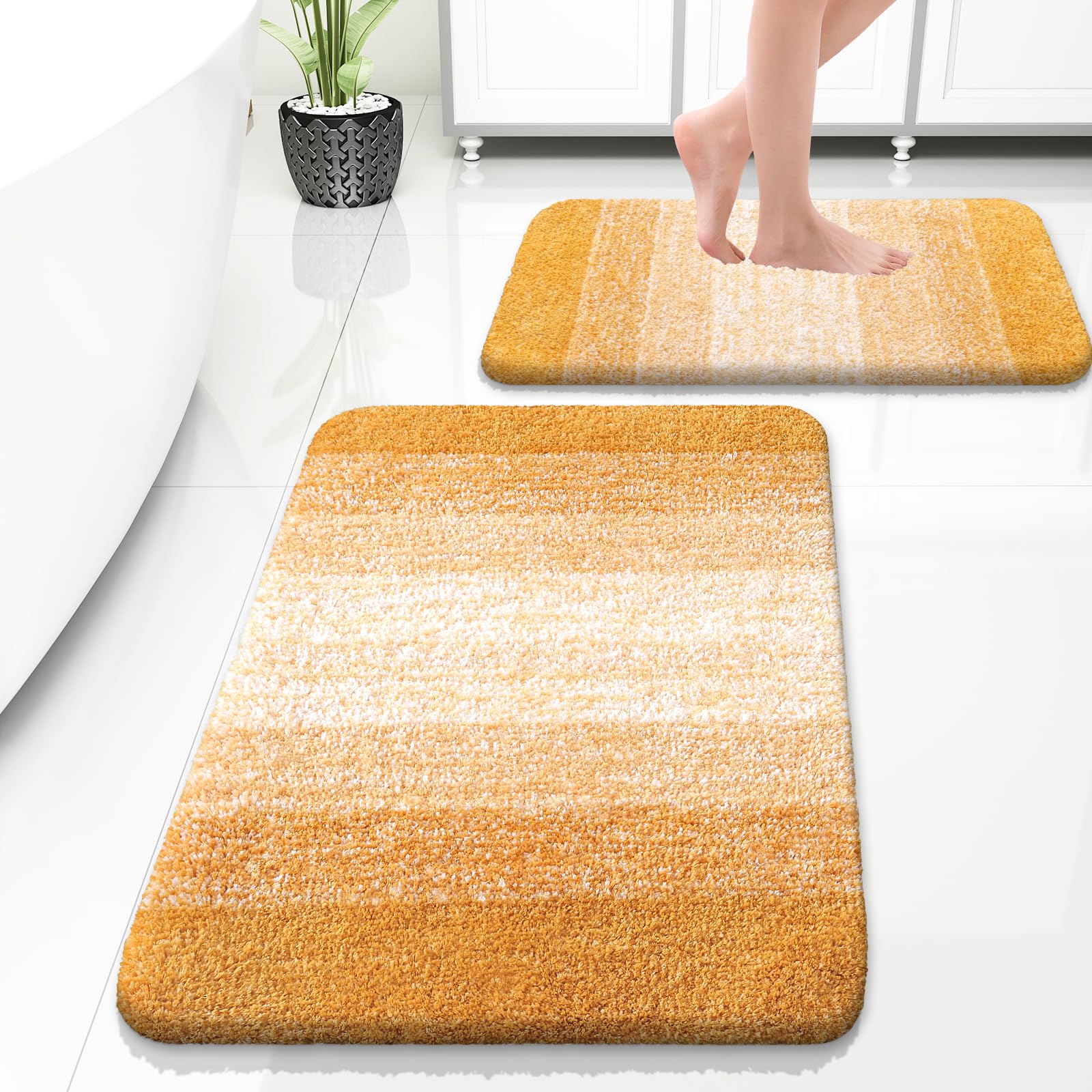 OLANLY Bathroom Rug Set 2 Piece, Soft Absorbent Microfiber Bath Mats and U-Shaped Contour Toilet Rug, Non-Slip, Machine Wash Dry, Plush Shaggy Bath Mats for Bathroom (24"x16"+24"x20", Grey)
