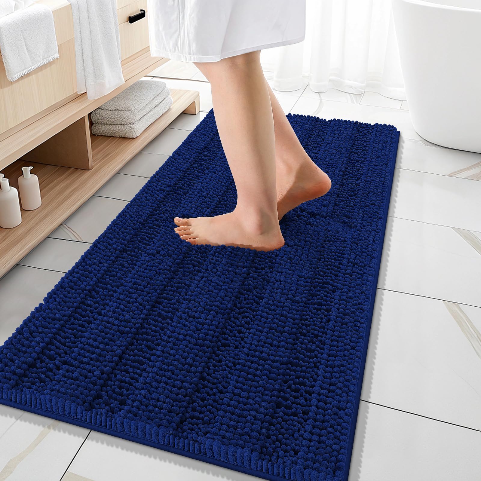 OLANLY Thick Bathroom Rugs 30x20, Extra Soft Absorbent Chenille Striped Bath Rugs, Rubber Backing, Machine Wash Dry, Bath Mats for Bathroom Floor, Tub and Shower, Home Decor Accessories, Grey