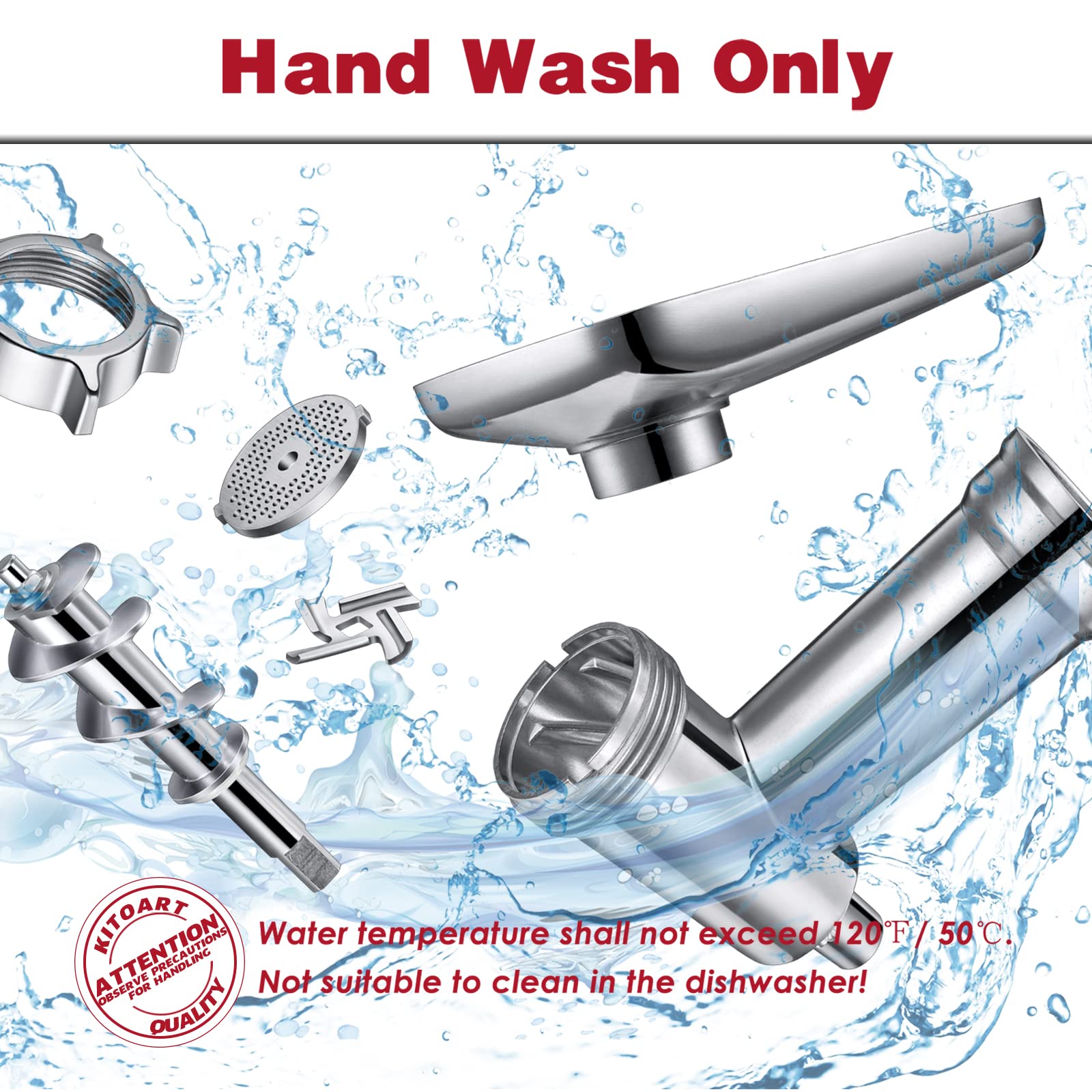 Metal Food Grinder Attachments for KitchenAid Stand Mixers, Meat Grinder, Sausage Stuffer, Perfect Mixer Attachment for KitchenAid Mixers, Silver(Machine/Mixer Not Included)