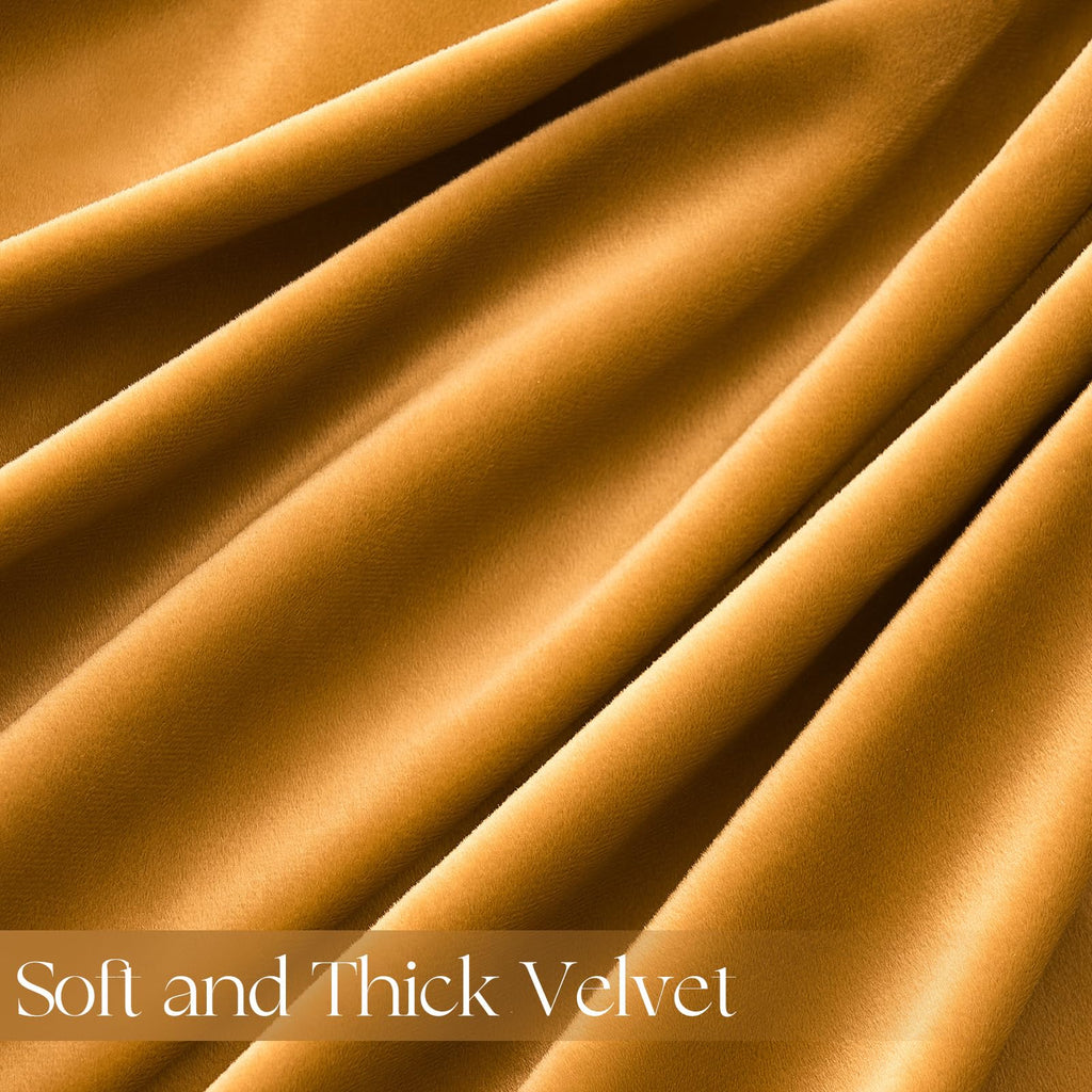 Topfinel 108 Inches Long Mustard Yellow Velvet Blackout Curtains for Living Room Large Window, Pinch Pleated Pastel Gold Cold Block Acoustic Floor Length Boho Track Curtains 2 Panels, 9 FT Valentines