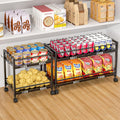 2-Tier 1 Pack Expandable Pantry Floor Organizer Cart, Rolling Pantry Storage Cart with Wheel, Adjustable Can Organizer for Kitchen Pantry, Pantry Shelves and Storage Rack for Snacks, Vegetables, Black