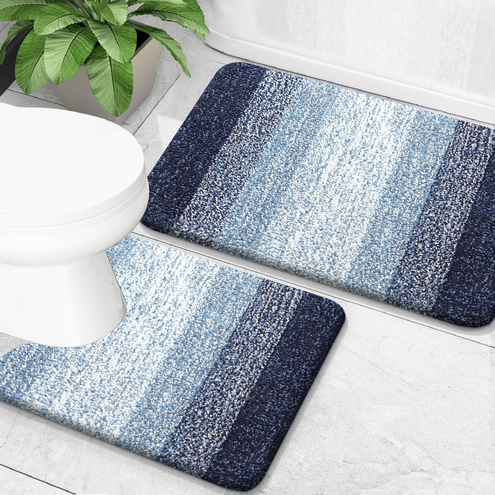 OLANLY Bathroom Rug Set 2 Piece, Soft Absorbent Microfiber Bath Mats and U-Shaped Contour Toilet Rug, Non-Slip, Machine Wash Dry, Plush Shaggy Bath Mats for Bathroom (24"x16"+24"x20", Grey)