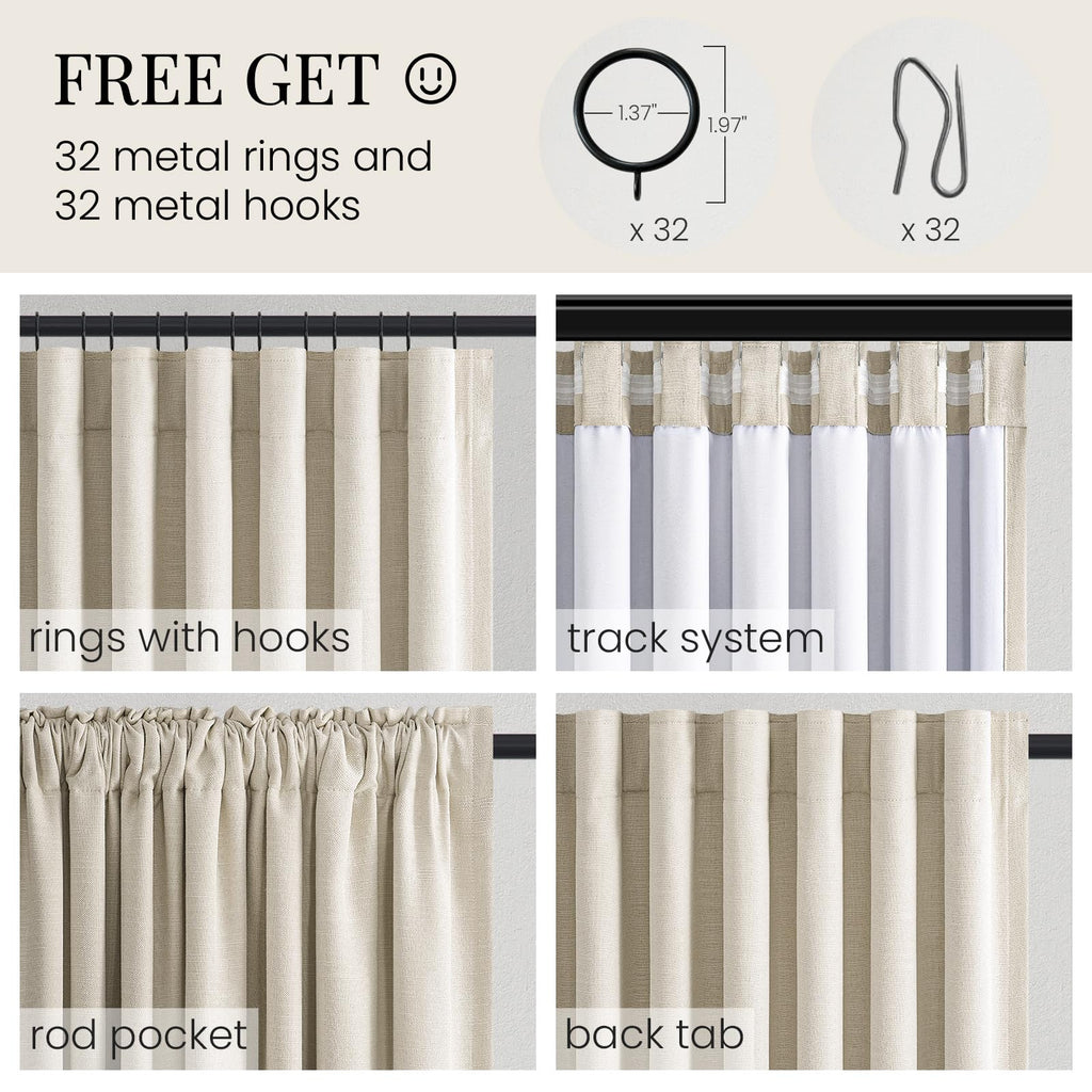 Topfinel 84 Inch Long Natural Blackout Curtains for Bedroom Livingroom, Farmhouse Back Tab Pinch Pleated Drapes for Track System,Neutral Linen Ambiance & Privacy Drapes Natural 52" W*84" L