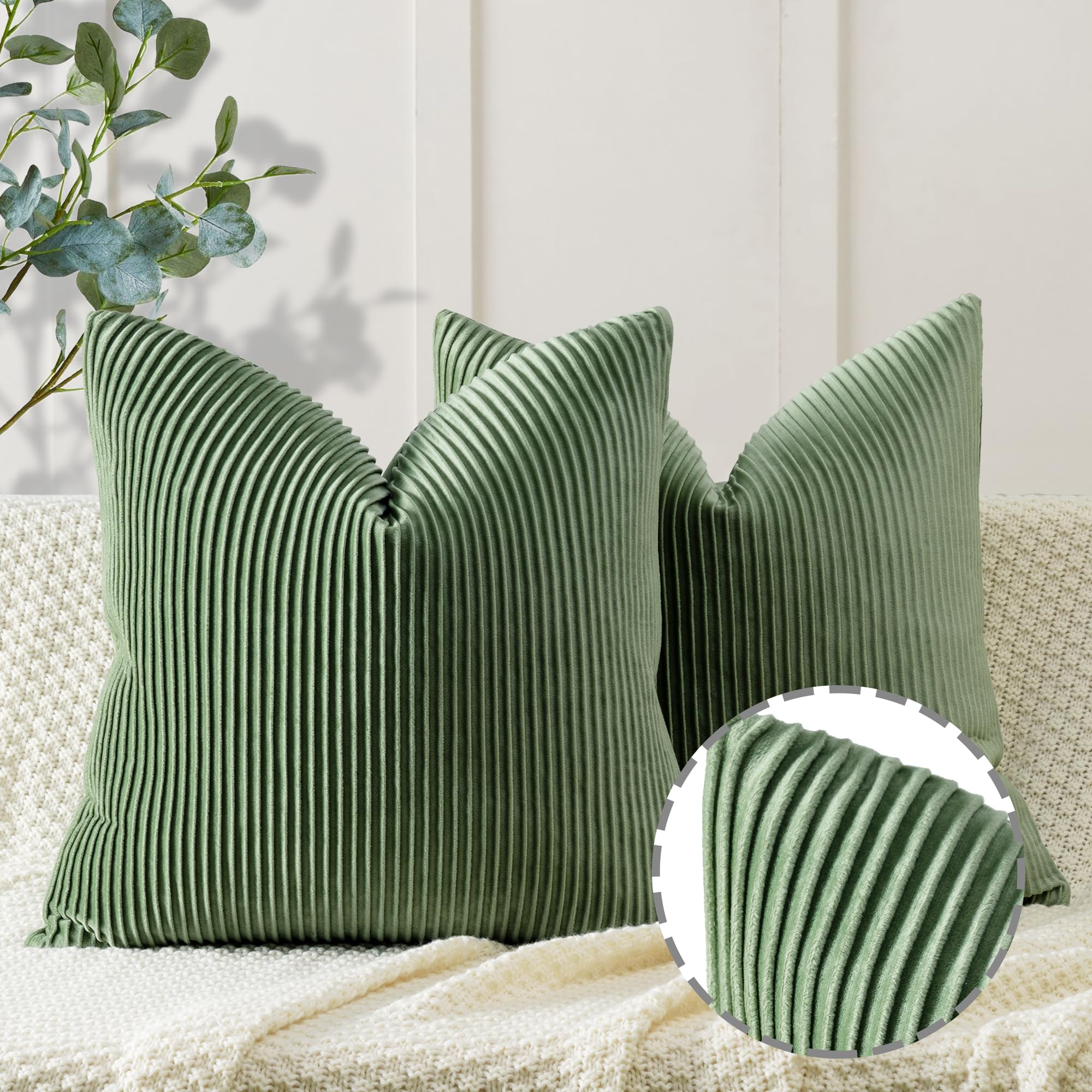 YCOLL Navy Blue Pillow Covers 18x18 Set of 2 Velvet Striped Pattern - Soft Throw Pillows for Home Decor, Luxury Decorative Pillow Covers for Couch, Bed,Living Room