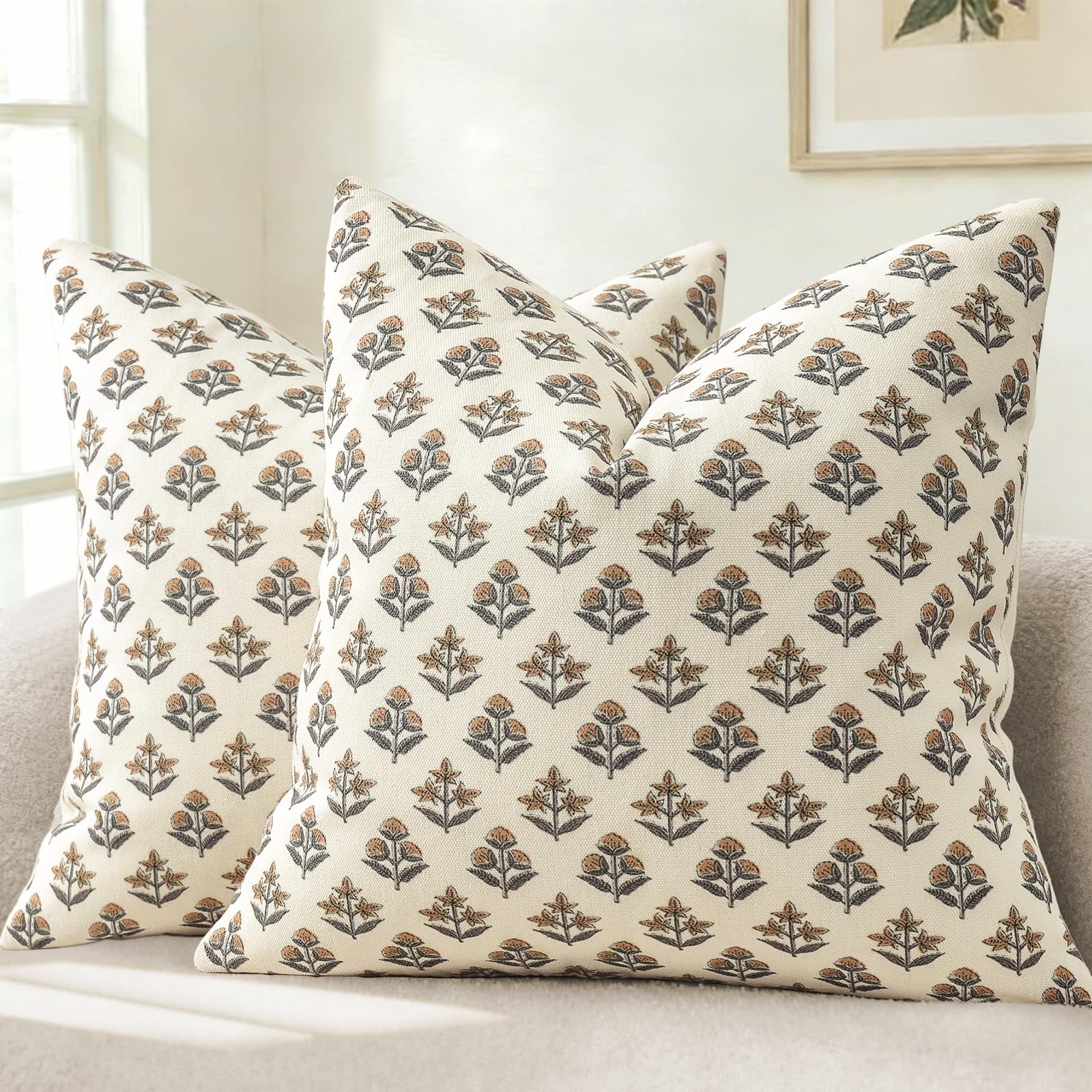 YCOLL Farmhouse Floral Pillow Covers 20x20 Set of 2, Rustic Country Decorative Cushion Covers Vintage Throw Pillow Covers for Sofa Couch Bed Living Room Home Decor, Blue Green