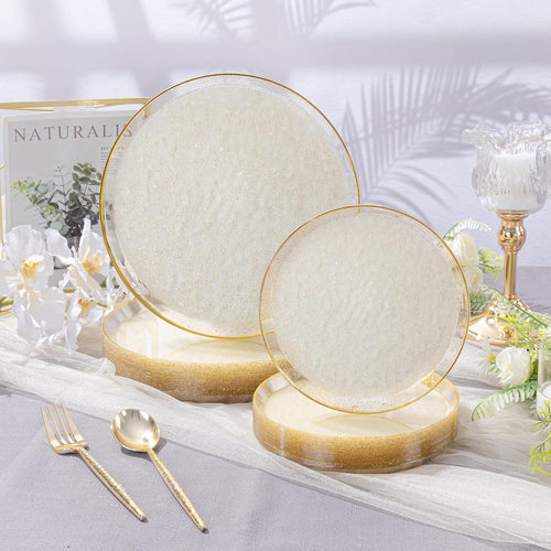 DaYammi 60PCS Gold Plastic Plates- Gold Disposable Platos,gold Party plate Include:30 Glitter plastic Dinner plates 30 Dessert Plate for Party,Plastic Plates for Party & Wedding