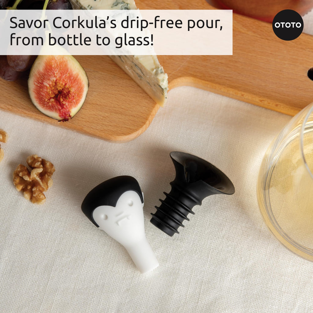 OTOTO Wine Stoppers & Pourer - Halloween Gifts for Wine Lovers, Spooky Wine Bottle Stopper, Wine Goth Accessories, Fun Kitchen Gadgets (Count Corkula)