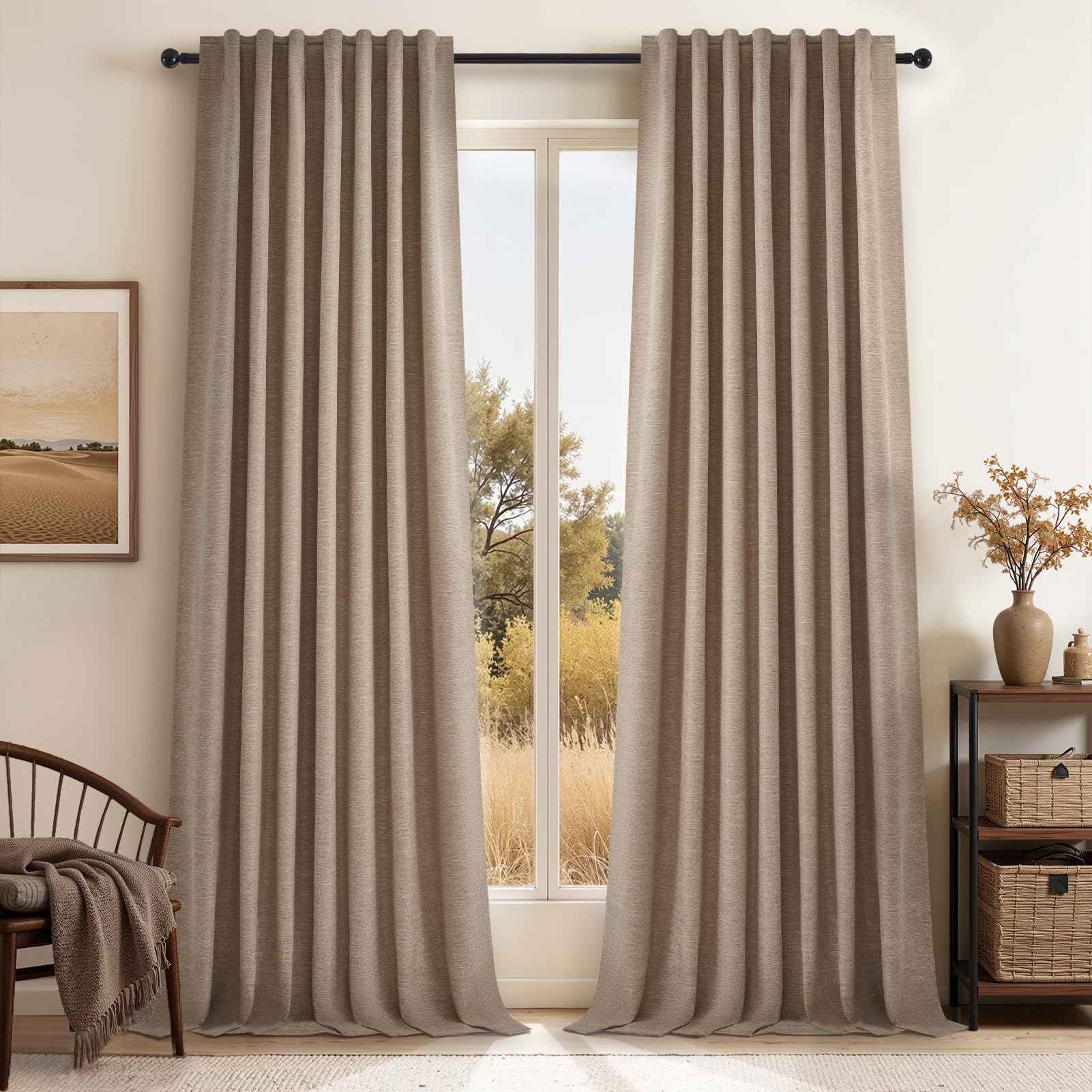 Topfinel Cream Linen Blackout Curtains 84 Inch Long for Bedroom Living Room, Ivory Pinch Pleat Back Tab Full Blackout Drapes Farmhouse Boho Curtains for Window, White Neutral Curtains 52" X 84" 7 FT