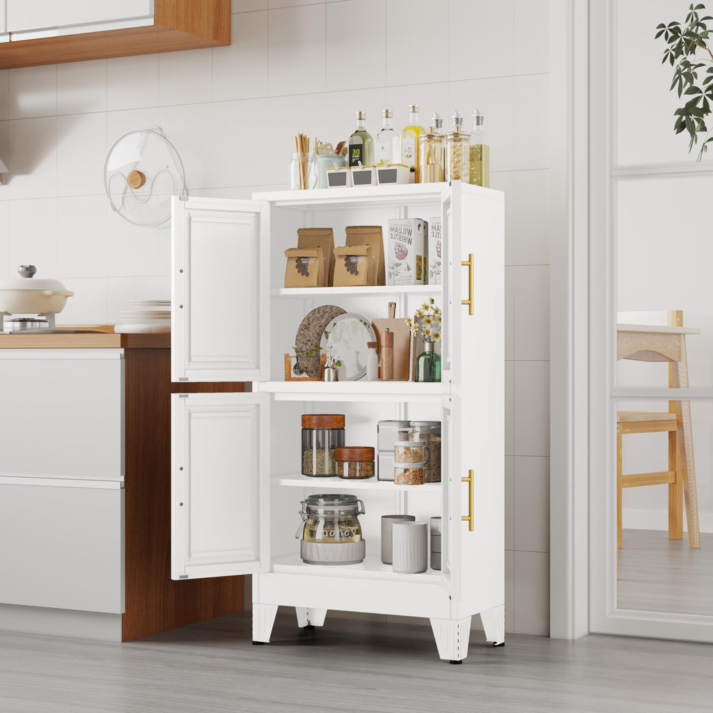 GAIOUS Metal Pantry Cabinet, Kitchen Pantry Storage Cabinets with 2 Door and 3 Adjustable Shelves, White Kitchen Pantry Cabinet, Freestanding Cupboard for Dining Room Living Room Bathroom