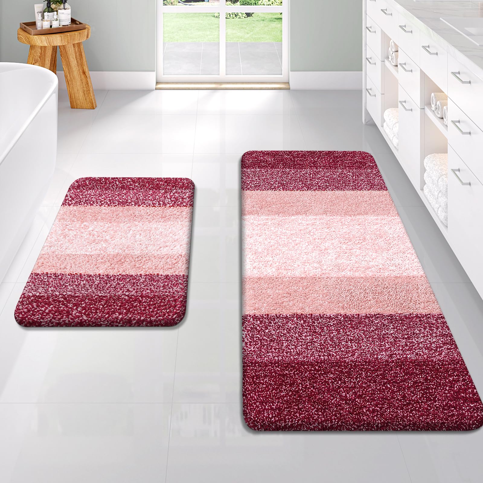 OLANLY Bathroom Rug Set 2 Piece, Soft Absorbent Microfiber Bath Mats and U-Shaped Contour Toilet Rug, Non-Slip, Machine Wash Dry, Plush Shaggy Bath Mats for Bathroom (24"x16"+24"x20", Grey)