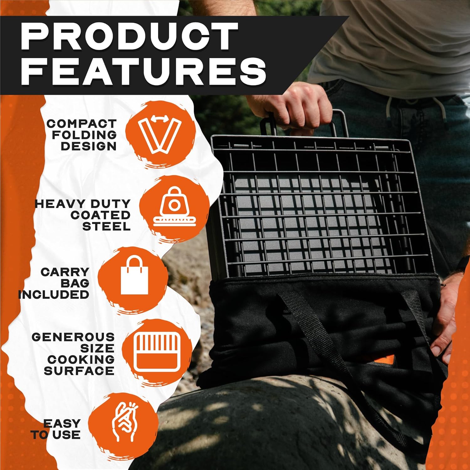Adventure Seeka 24" Heavy Duty Folding Campfire Grill, Food-Safe Cooking Surface, Compact Folding Design, Portable Grill Grate & Griddle for Campfire Cooking, Australian Designed & Owned